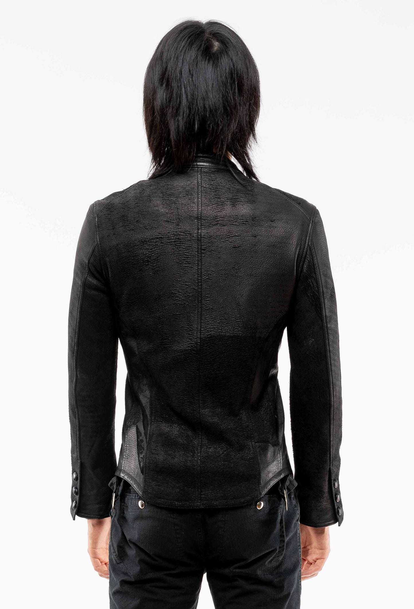 chen-g - black leather fensing jacket