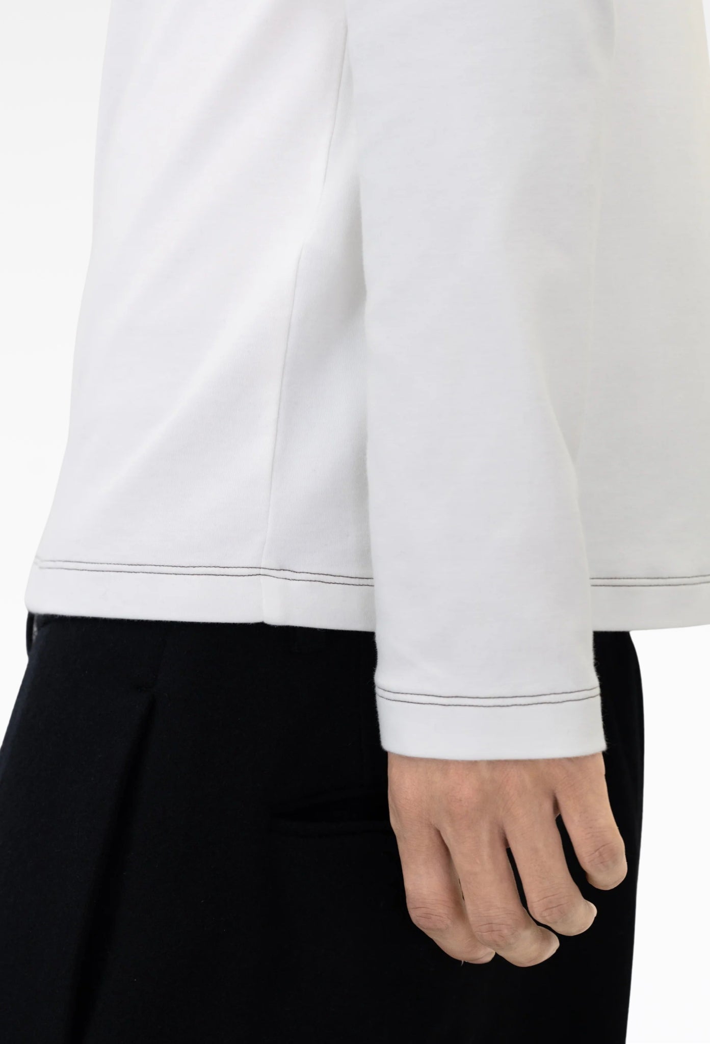 White Contrast Stitch Long-Sleeve Top
