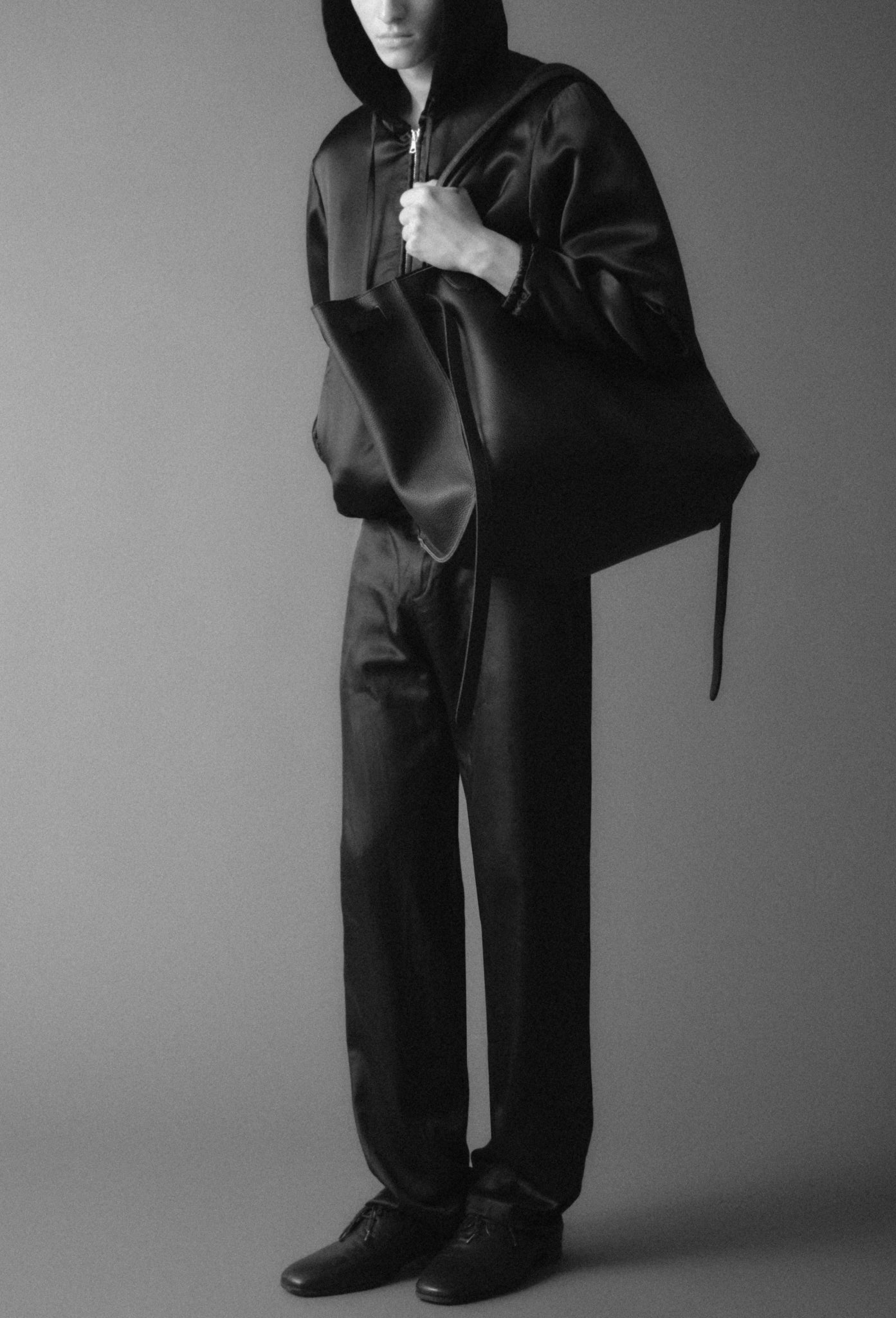 Black Fred Satin 5-Pocket Trousers