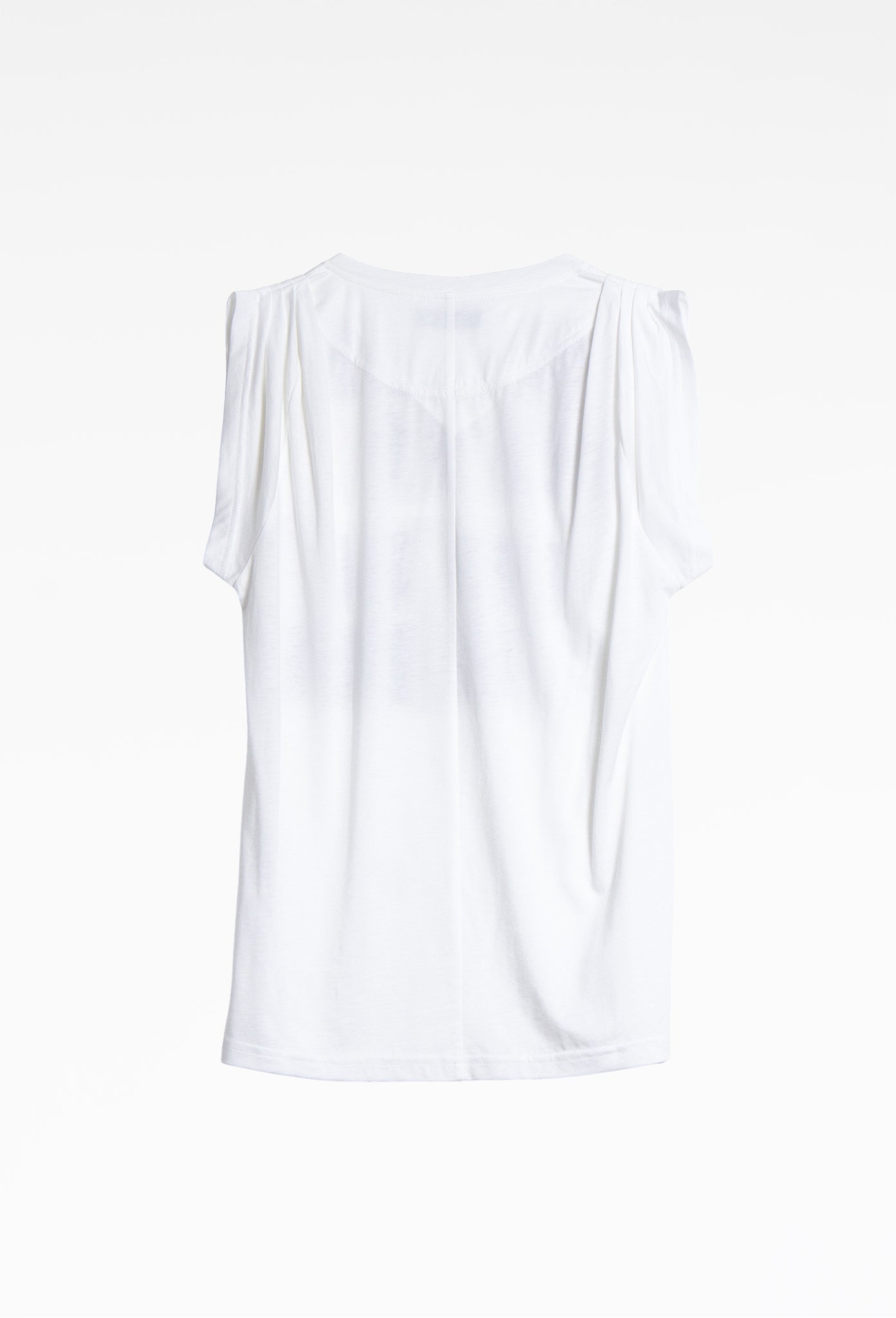 White Pleated V-Neck T-Shirt