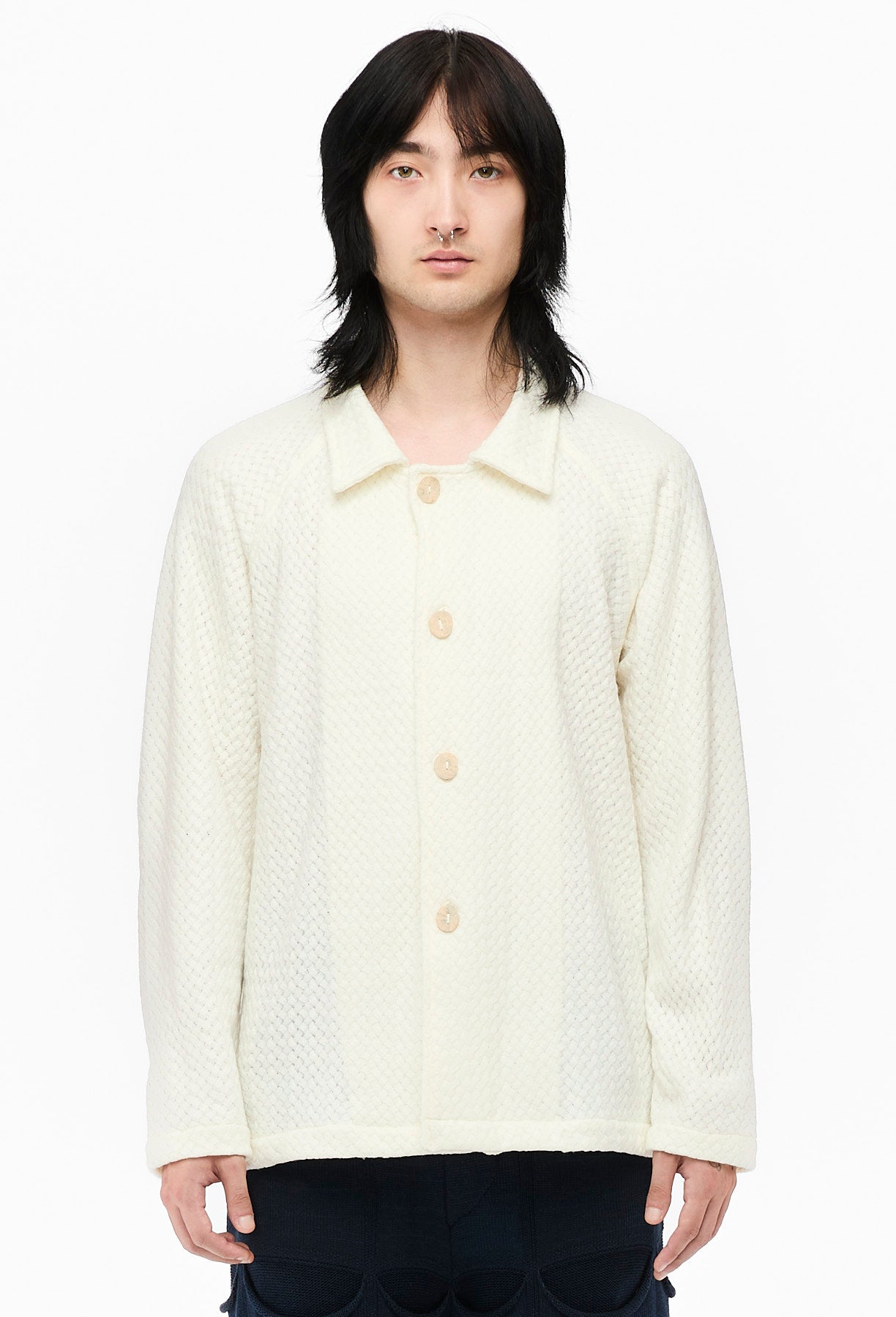 White Chevron Spread Stitch Shirt