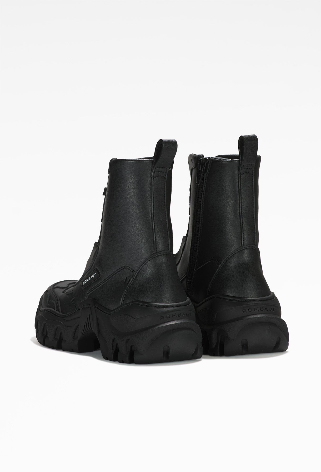 ROMBAUT - Black Boccaccio Boot with a thick sole, chunky design, lace-up closure, faux-leather material, pull tab on the back, small logo label on the side
