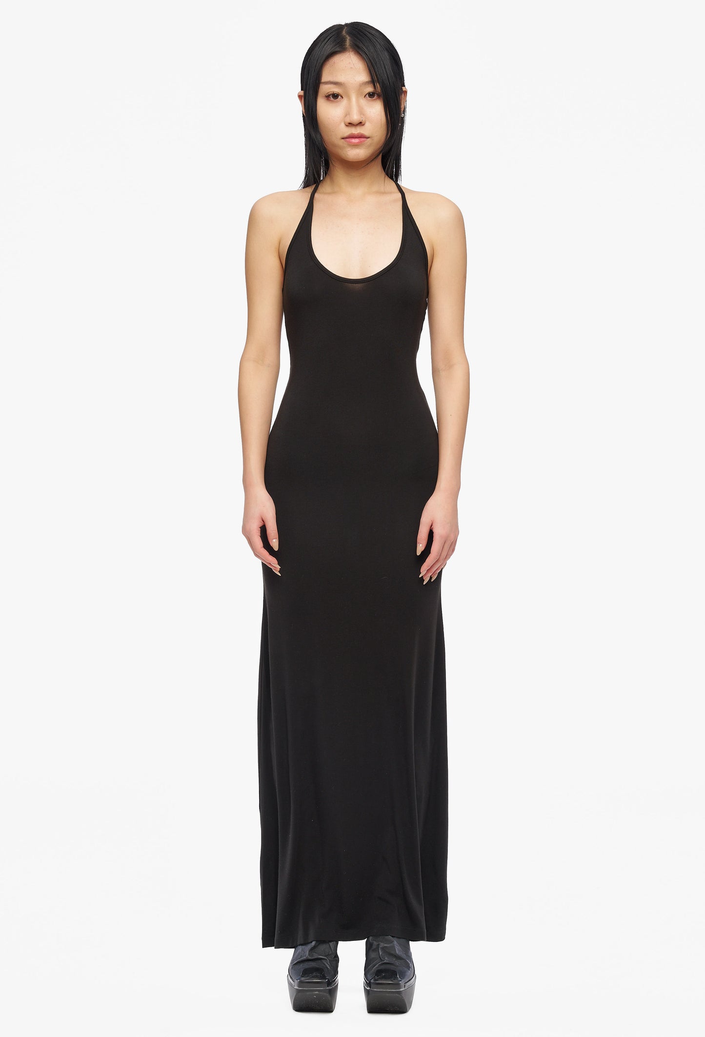 Black Cropped Slim-Fitting Dress With Thin Straps