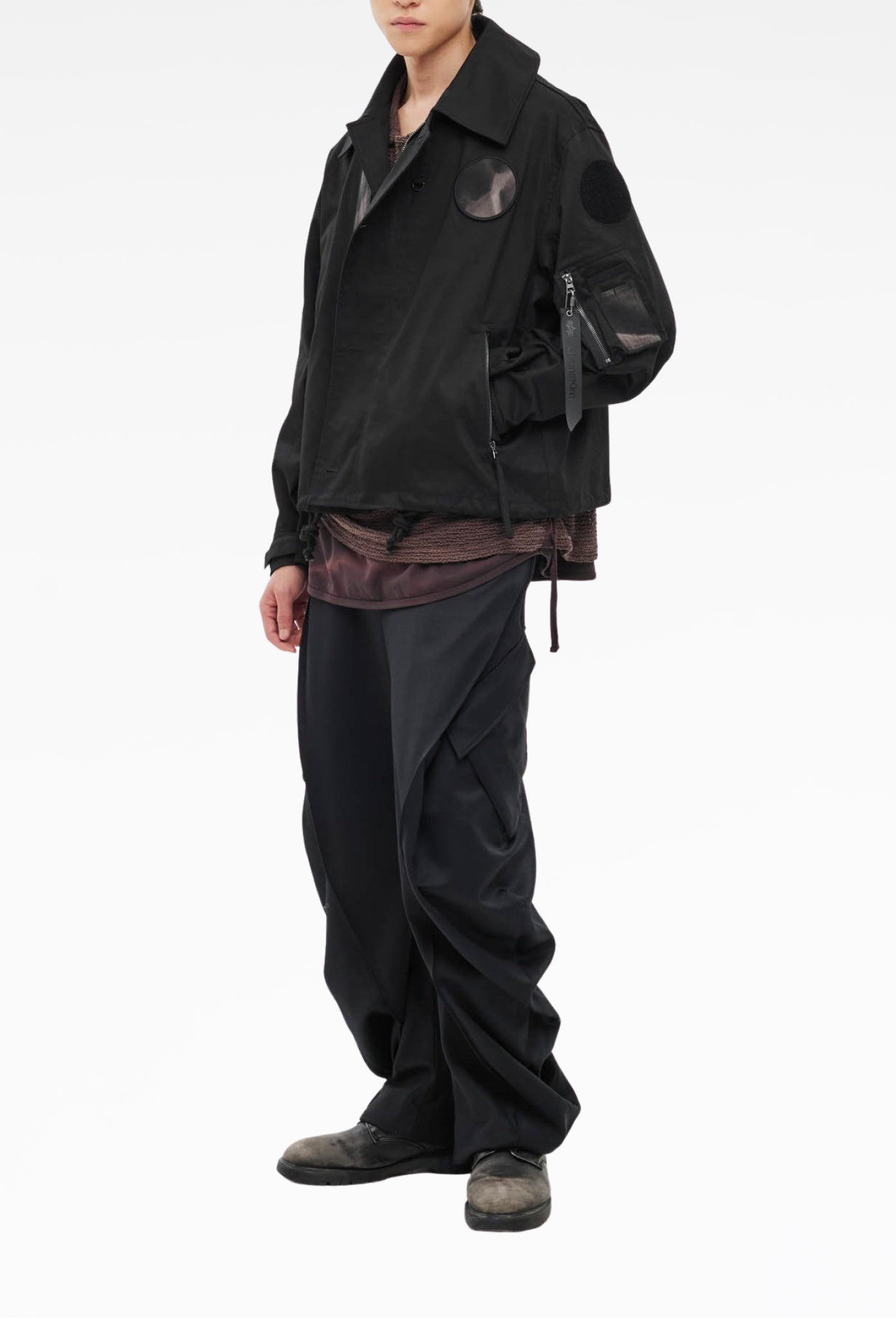 Black Curved Multi Pocket Trousers