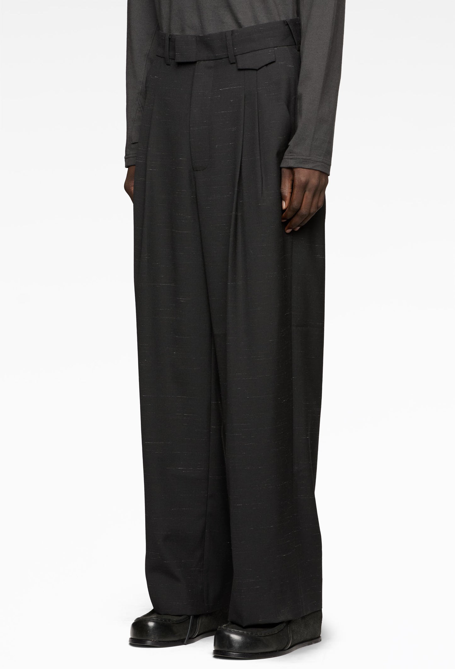 Black Melange Double Pleated Trousers