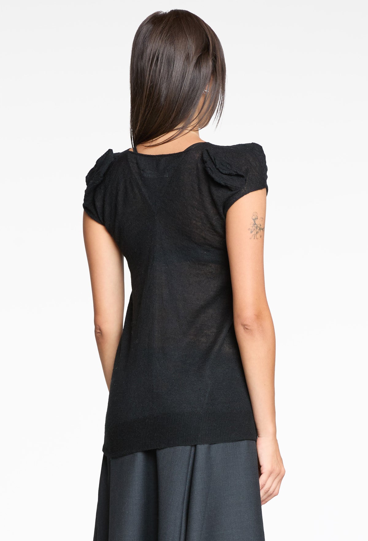 Black Mohair Puff Sleeve Top