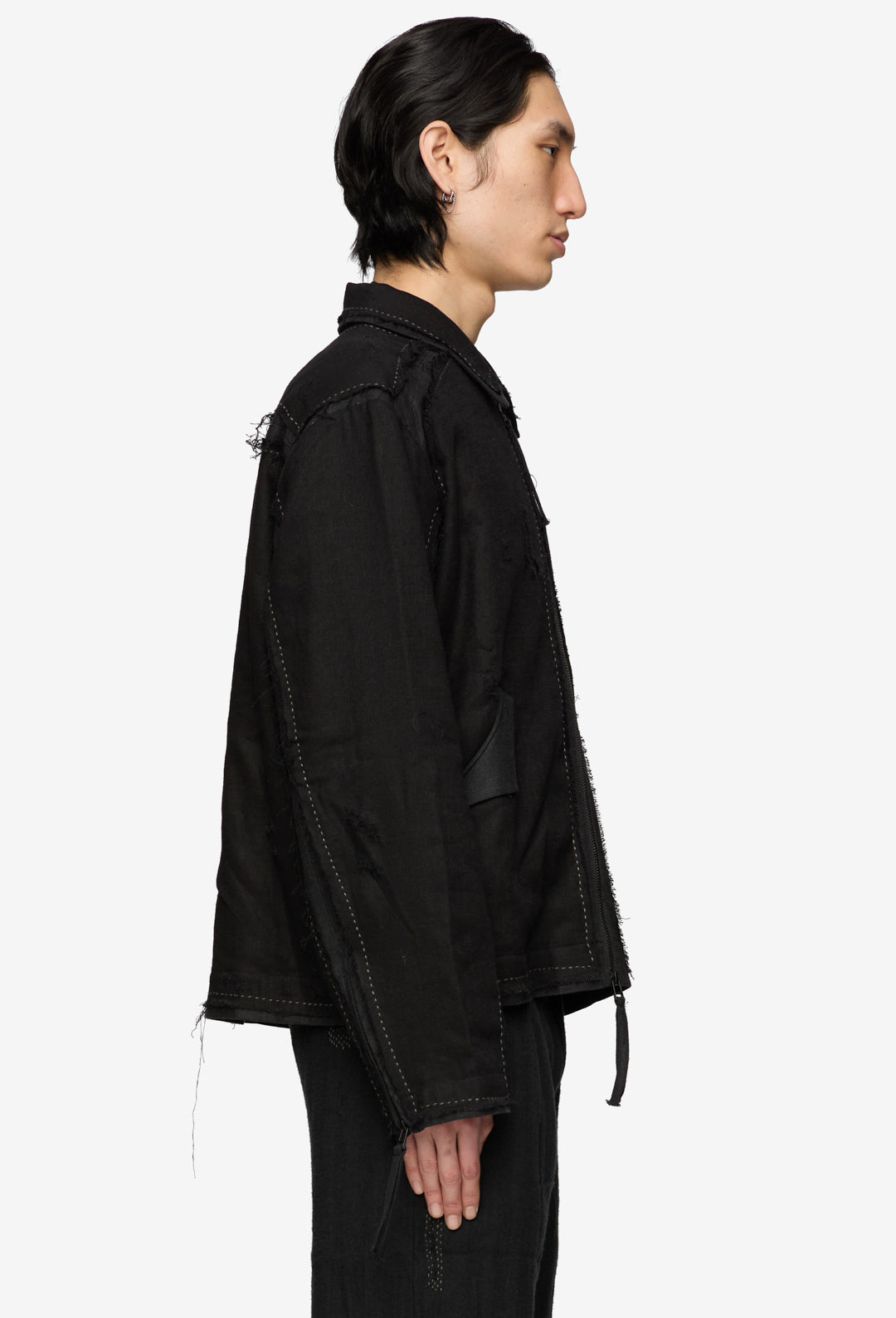 Black Prick Stitch Layered Jacket