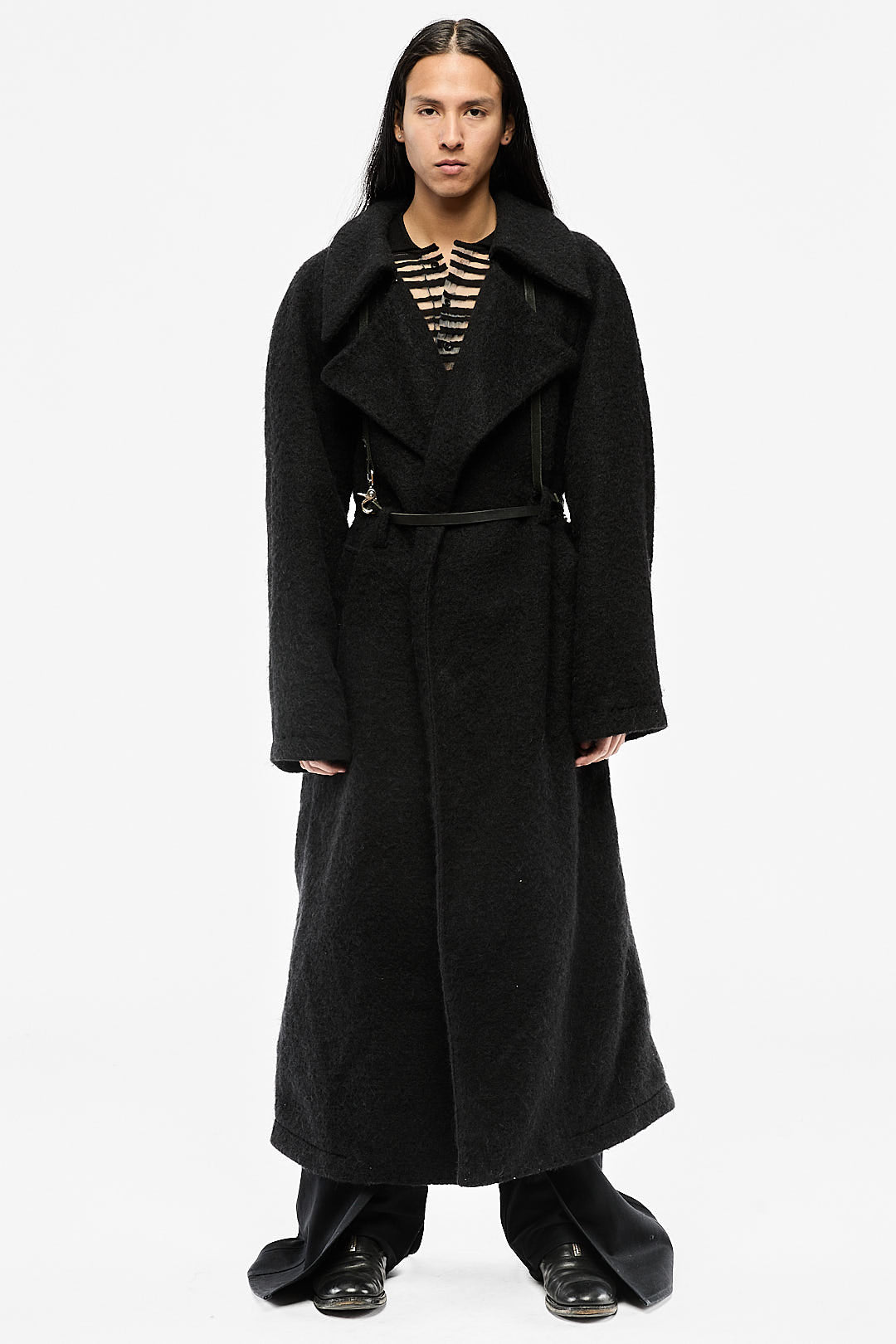 Black Raglan Wool Trenchcoat
