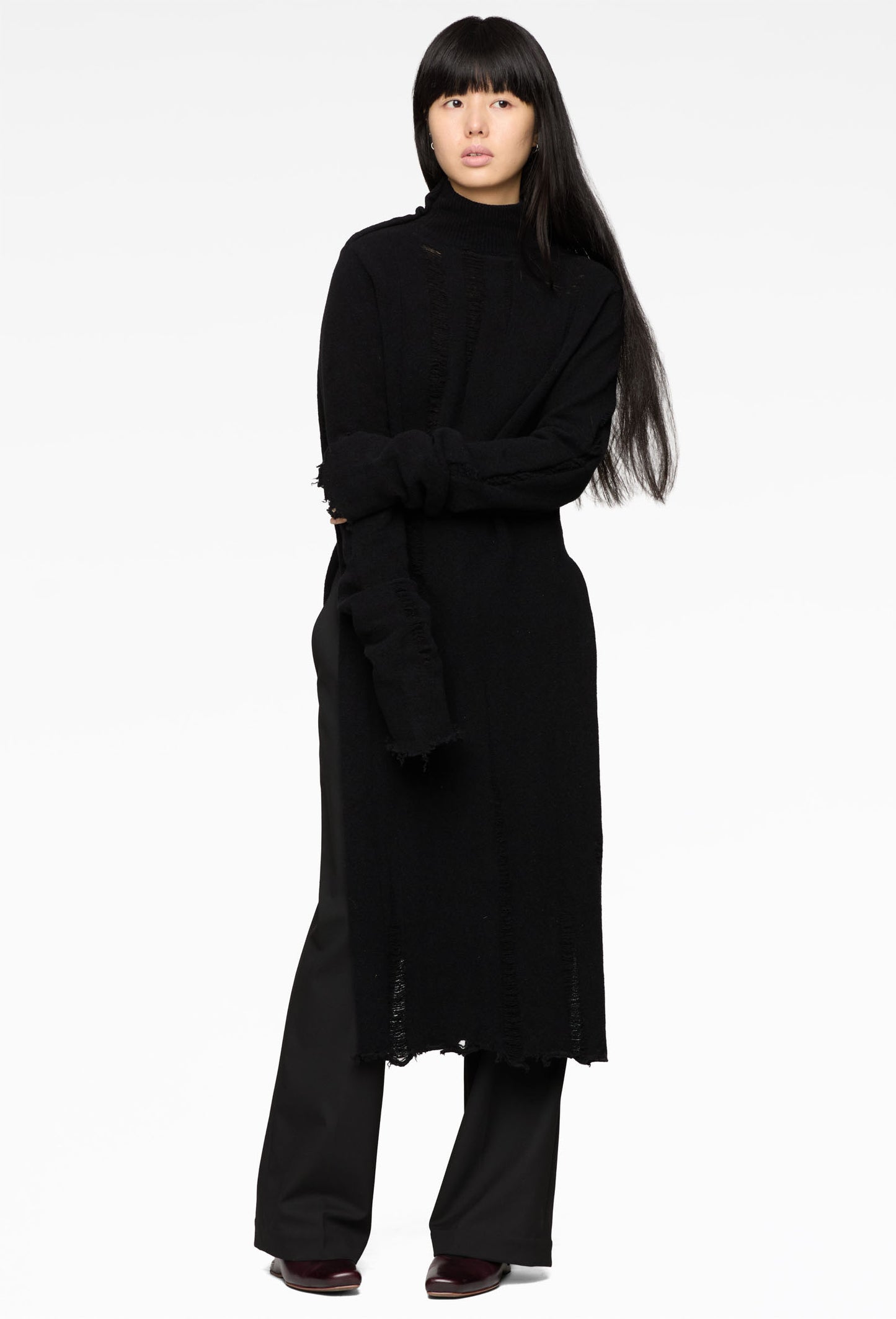 Black Raw-Edge Turtleneck Sweater