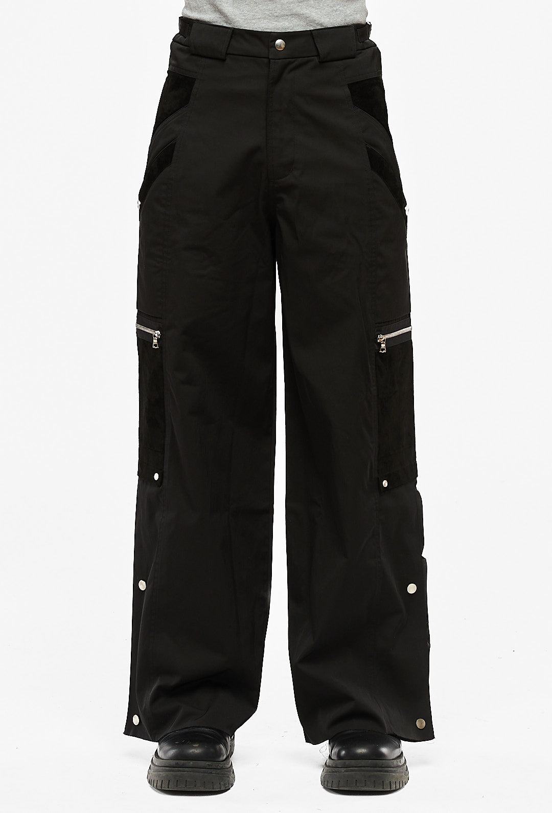 Black Snapped Hem Cargo Trousers