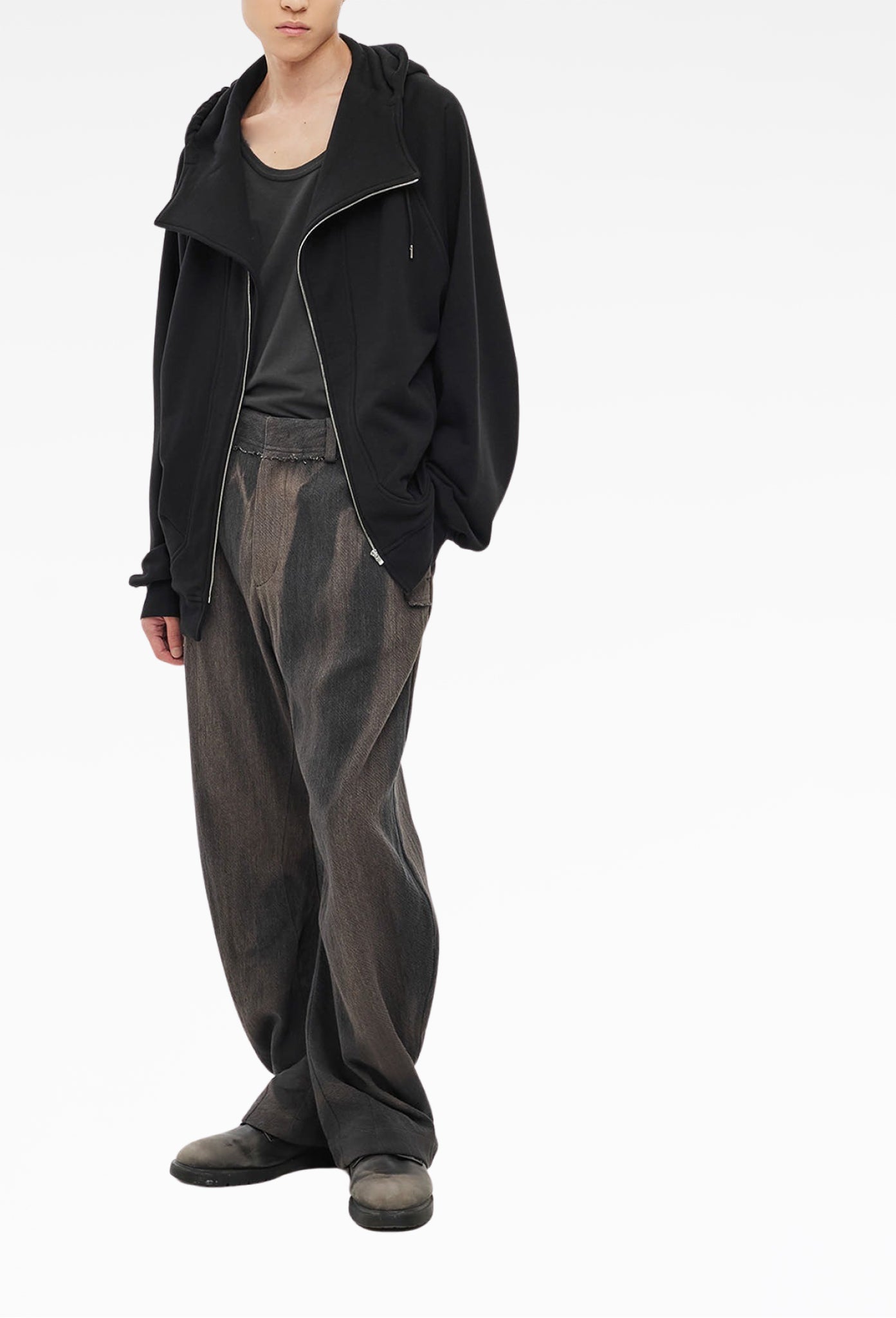 Black Sun-Bleached Curved Trousers