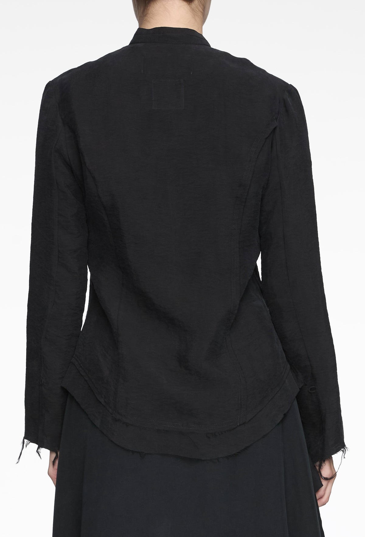 Black Tie-Neck Raw-Edge Shirt