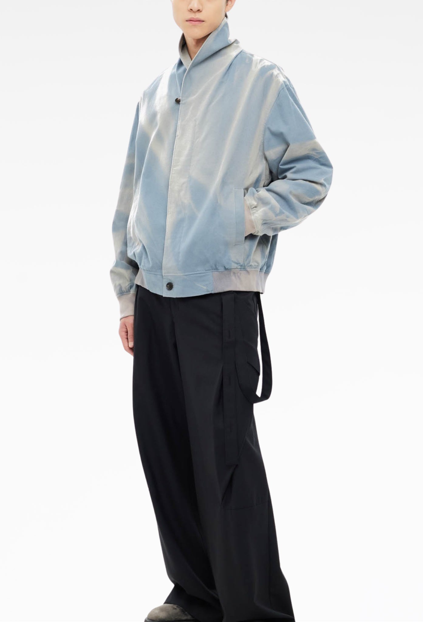 Blue Sun-Bleached Shawl Collar Jacket