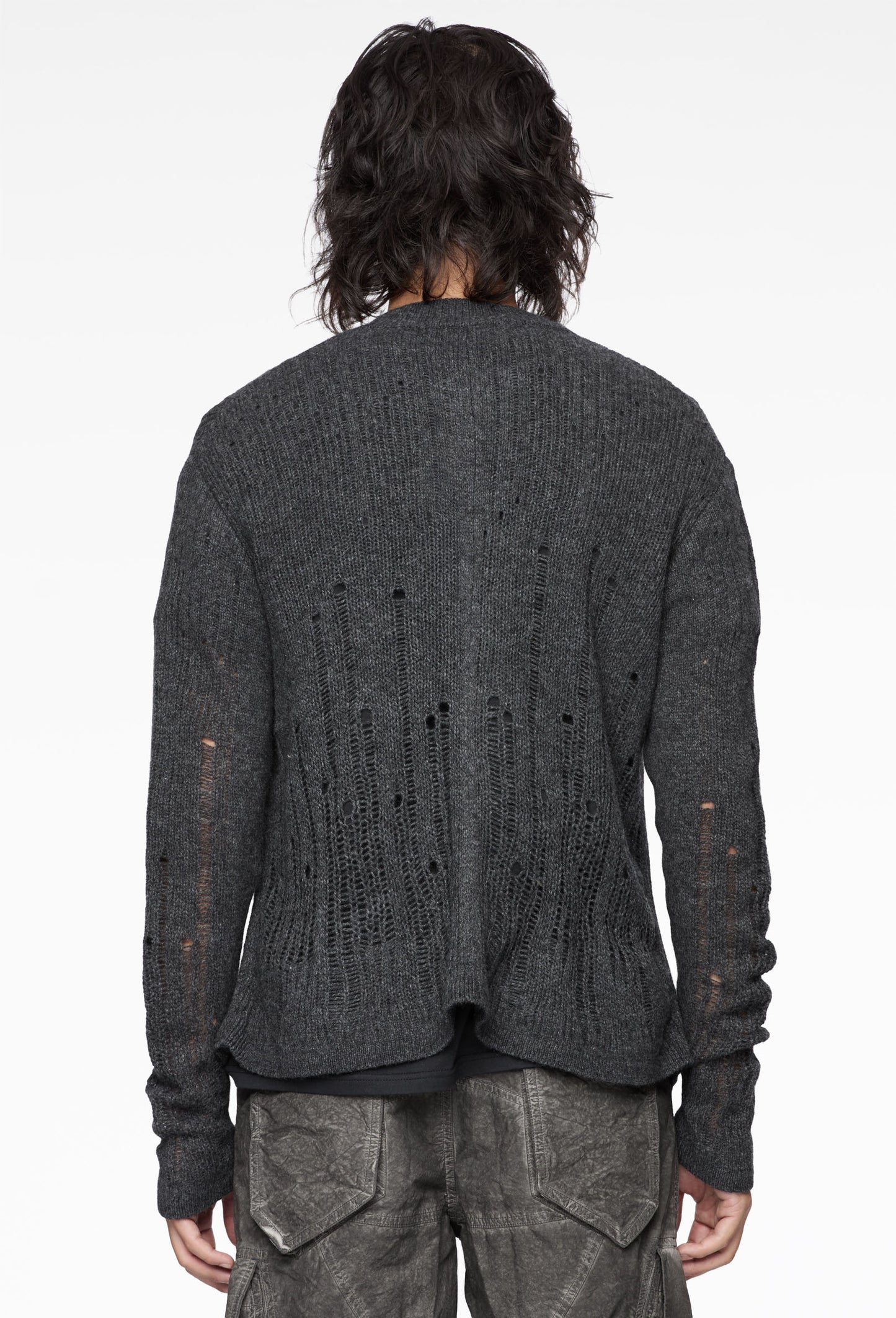 Charcoal Distressed Zip Knit