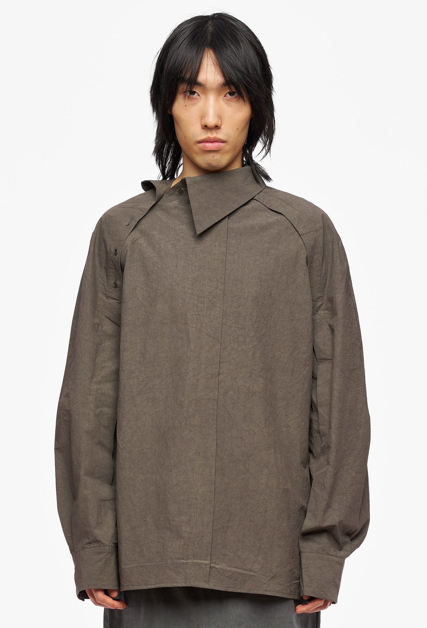 Dyed Grey Asymmetrical Collar Shirt