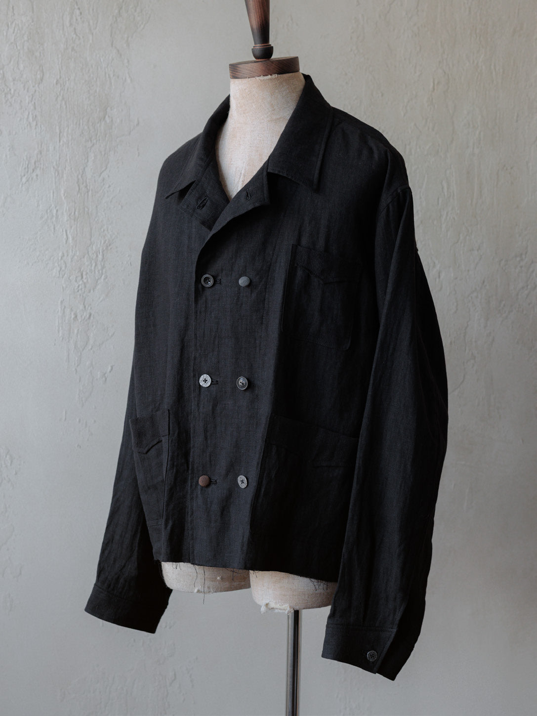 FM - Black Linen Double Breasted Jacket