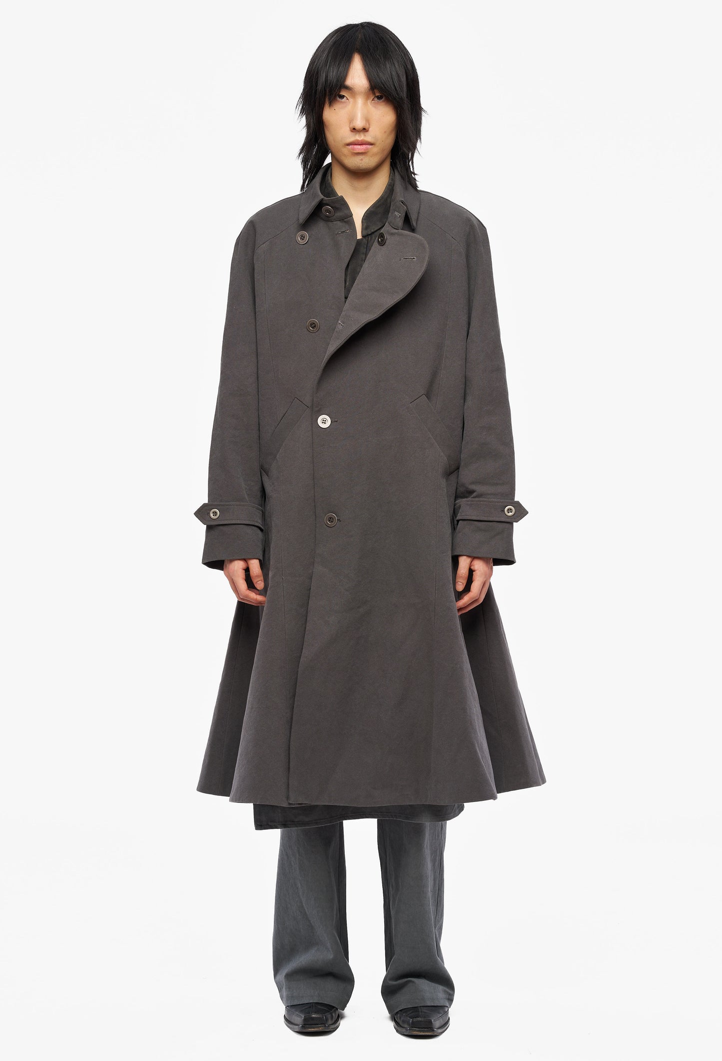 Grey Drape Cut Trench Coat
