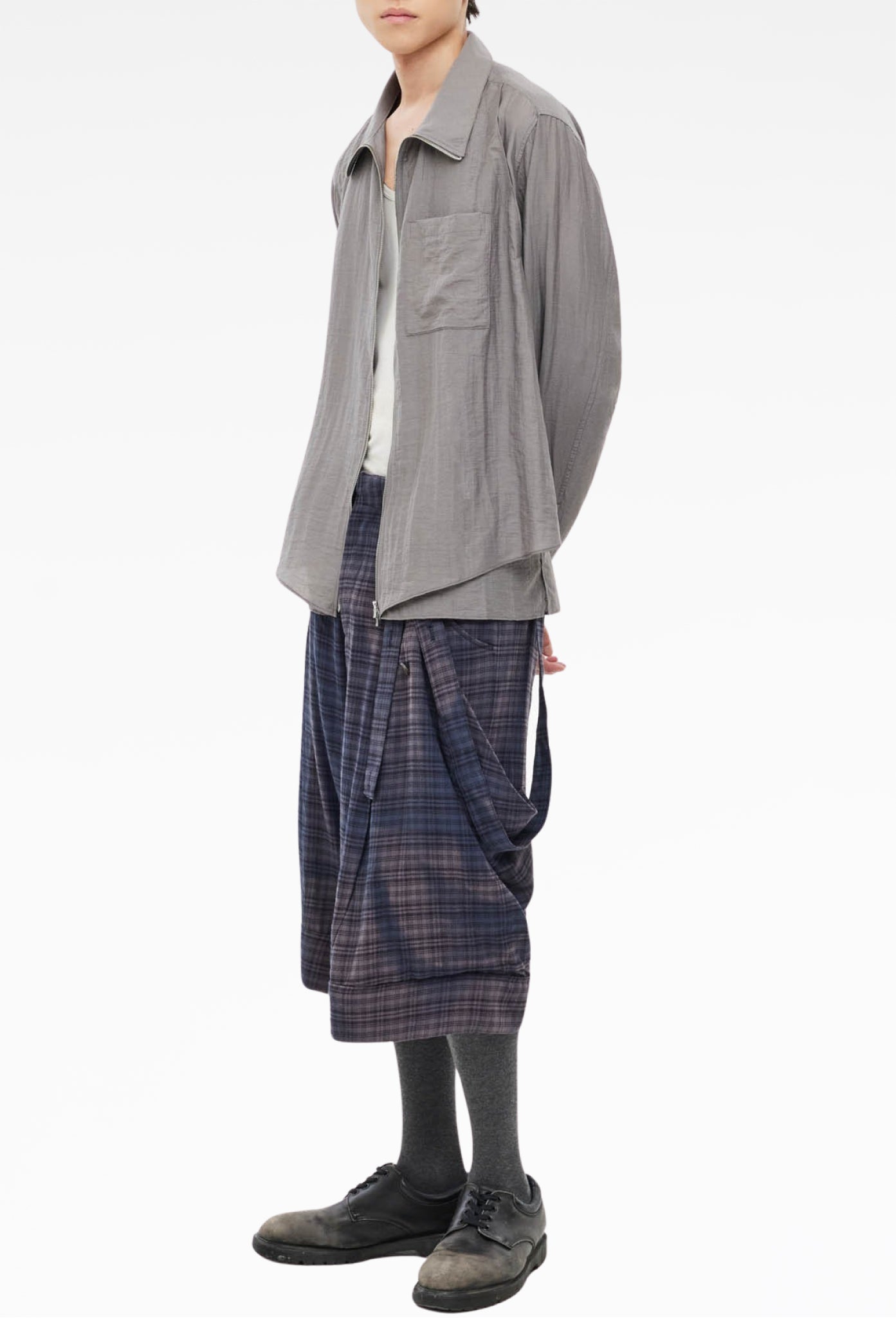 Grey Layered Zip-Up Shirt