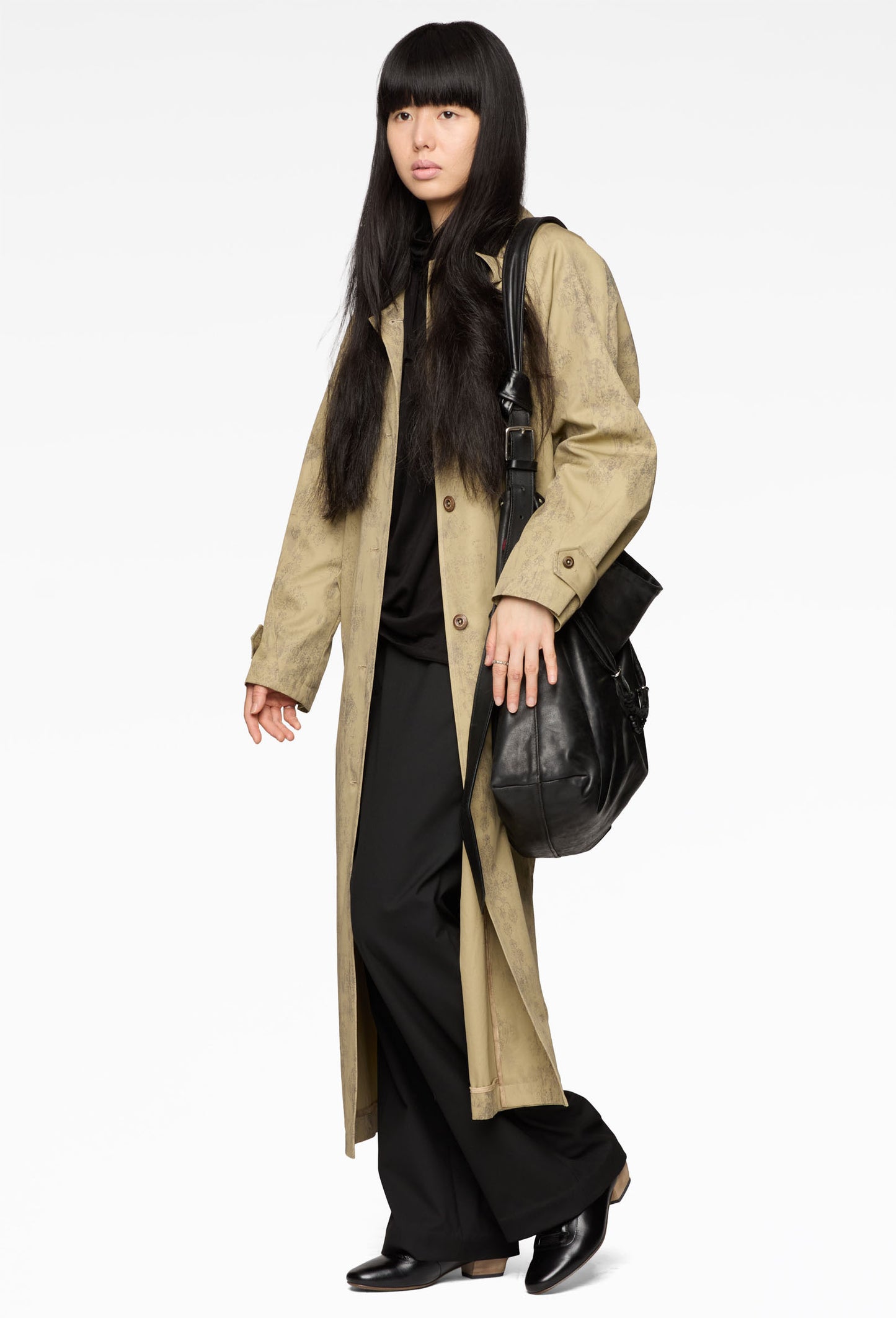 Grey Raglan Print Coat