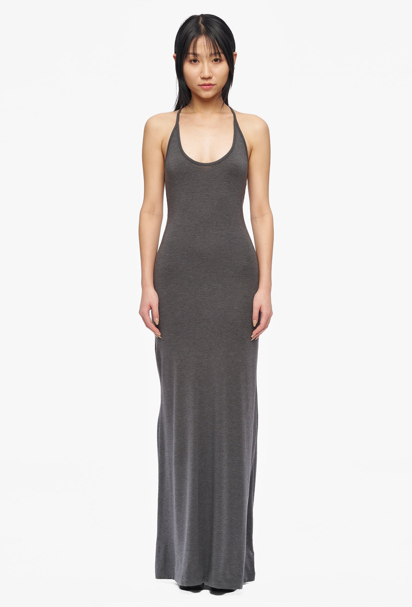 Grey Slim-Fitting Dress With Thin Straps