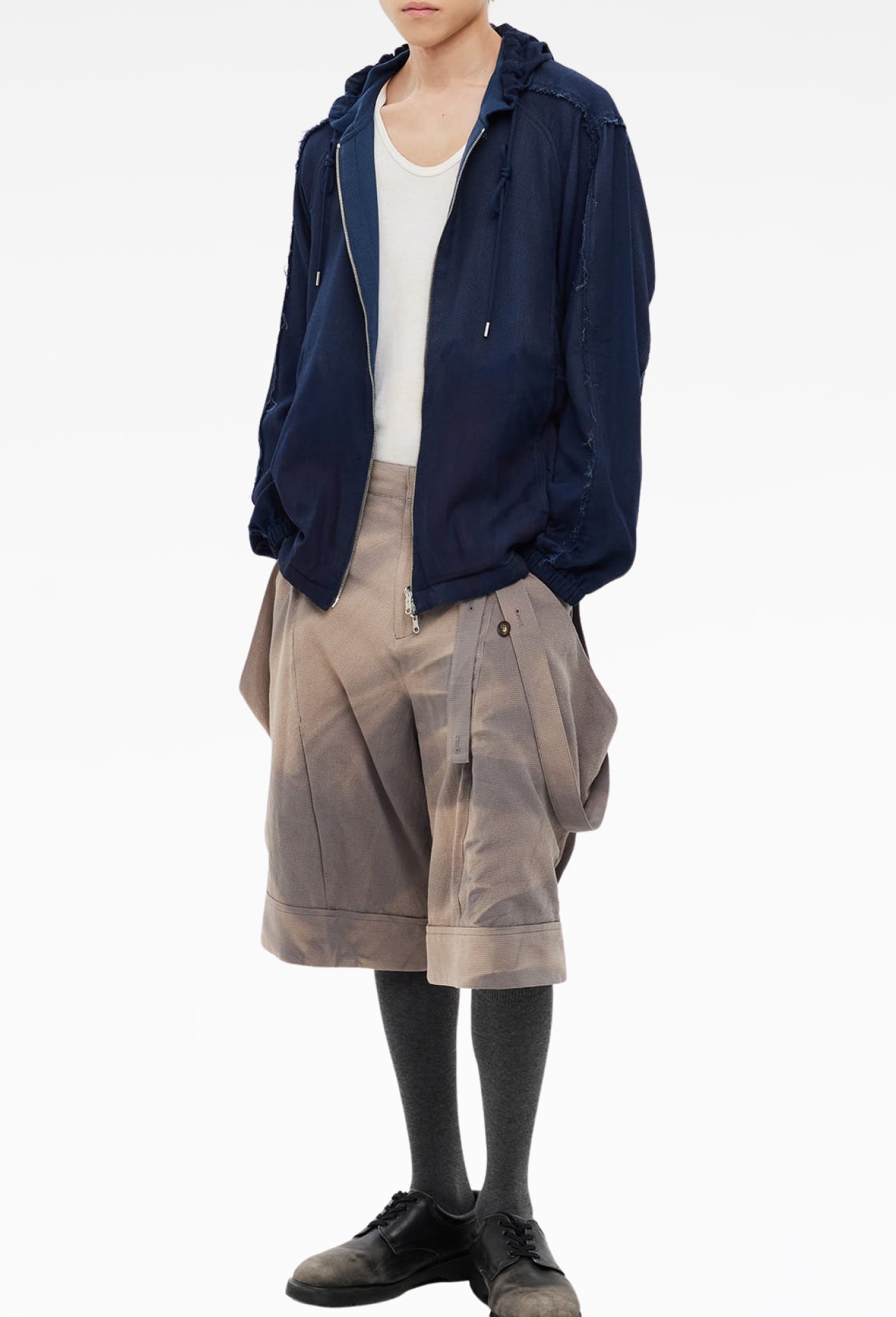 Grey Sun-Bleached Layered Strap Half Trousers
