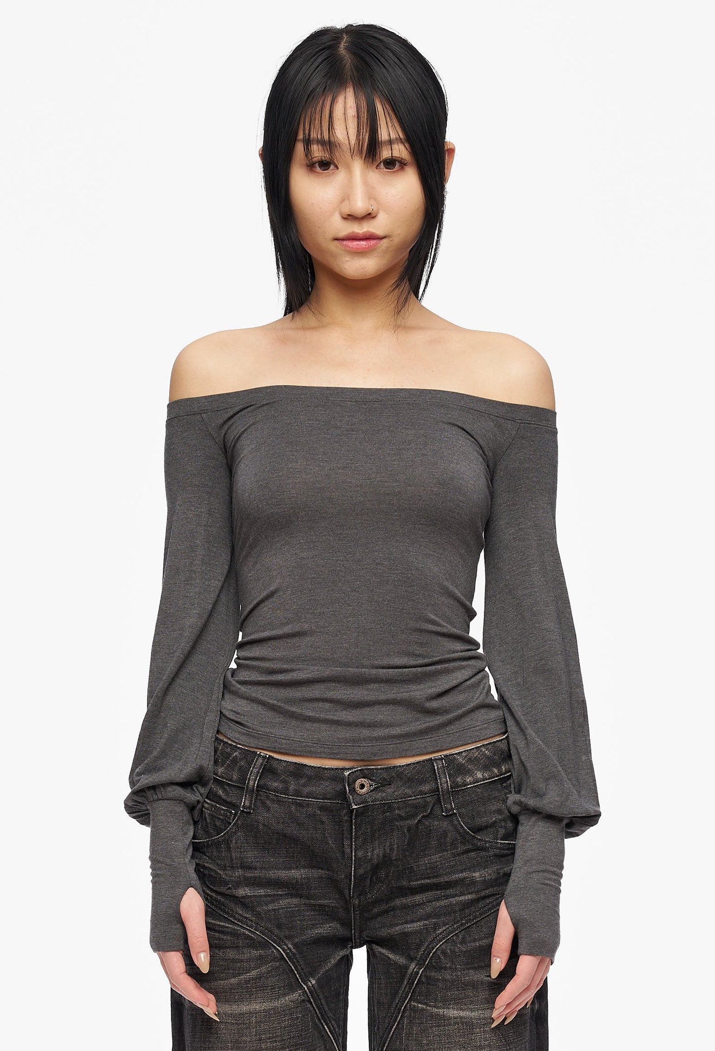 Grey Lantern Sleeve Top