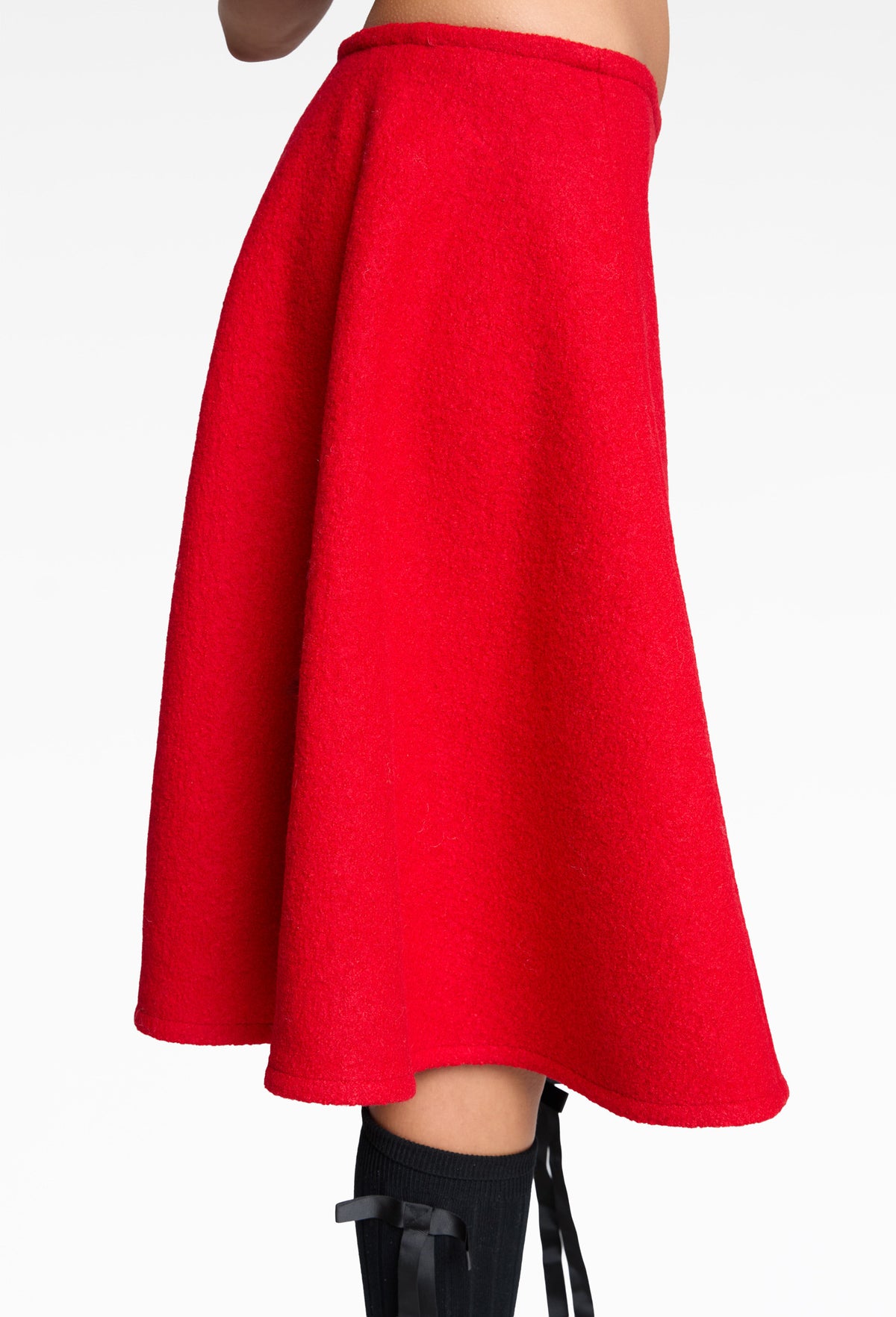 Red Elara Felted Midi Skirt