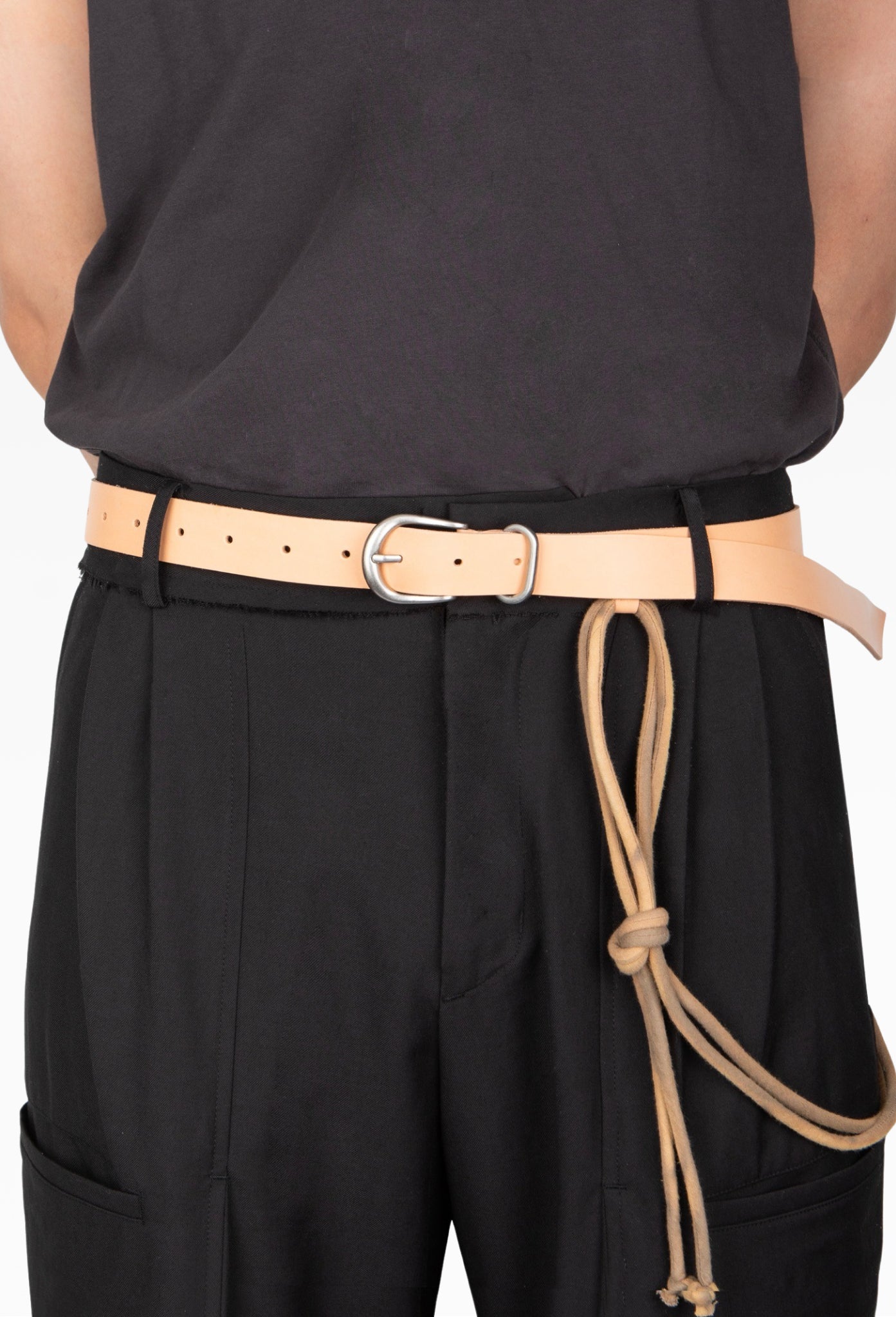 Tan Sun-Bleached String Detailed Leather Belt