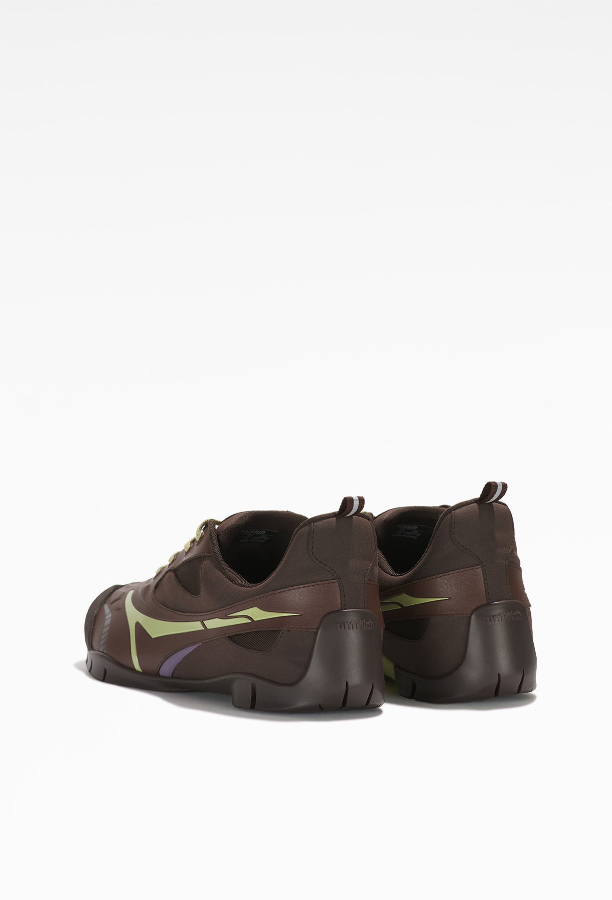 untitlab - Brown Swift Trek Lace Ups Sneakers Faux-suede accents, black sole, and laces in side view