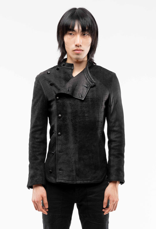chen-g - black leather fensing jacket