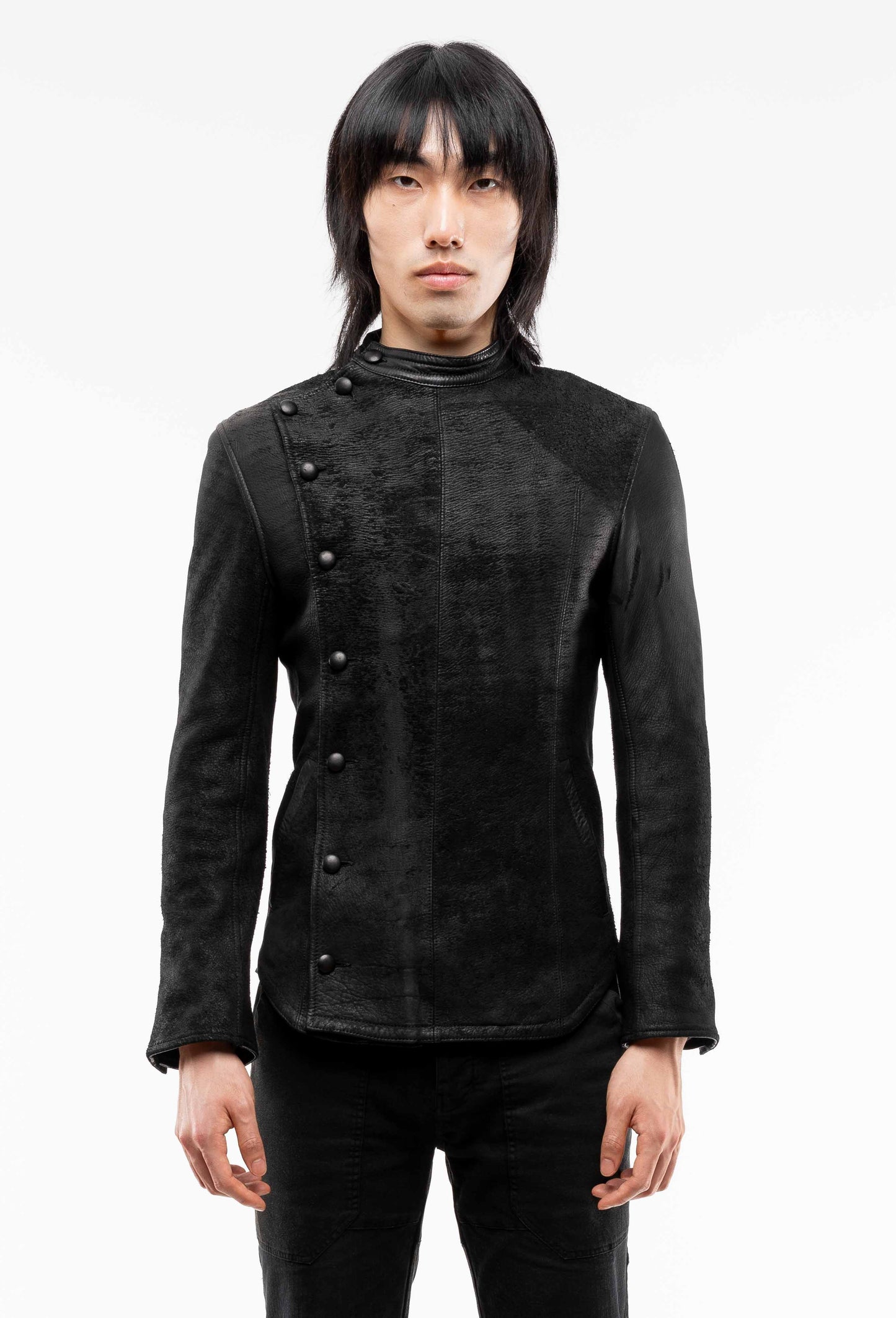 chen-g - black leather fensing jacket