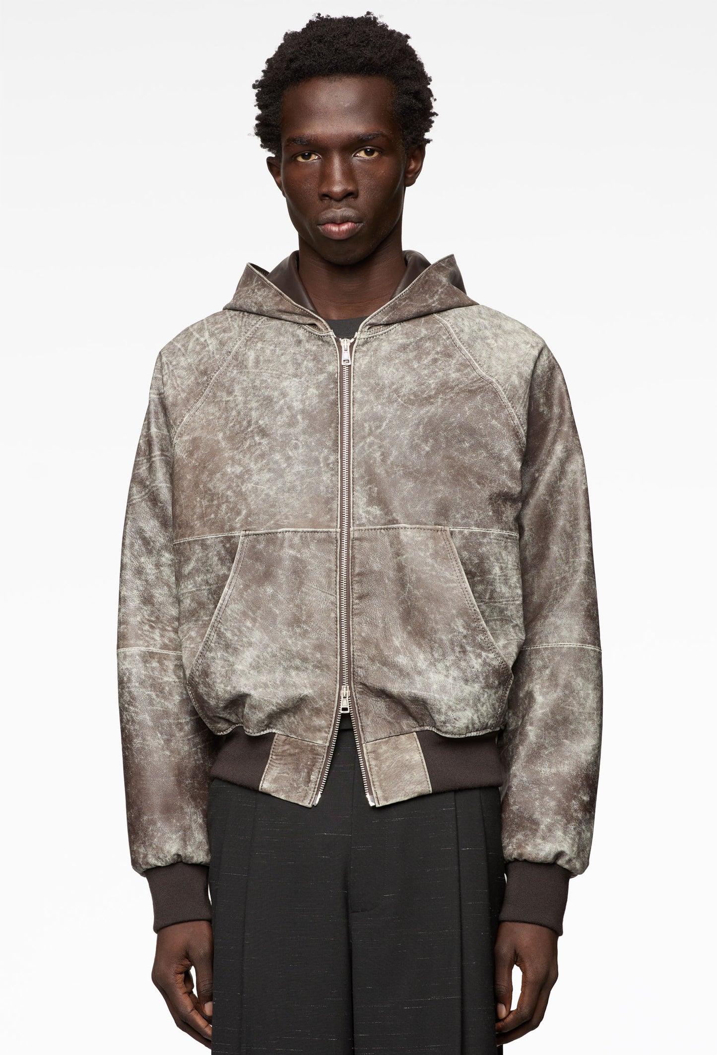 Oil Aged Leather Zip Hoodie