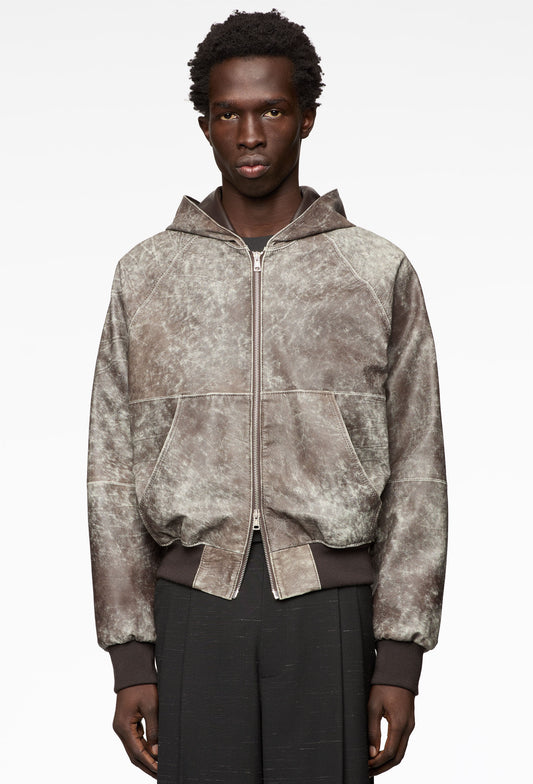 Oil Aged Leather Zip Hoodie