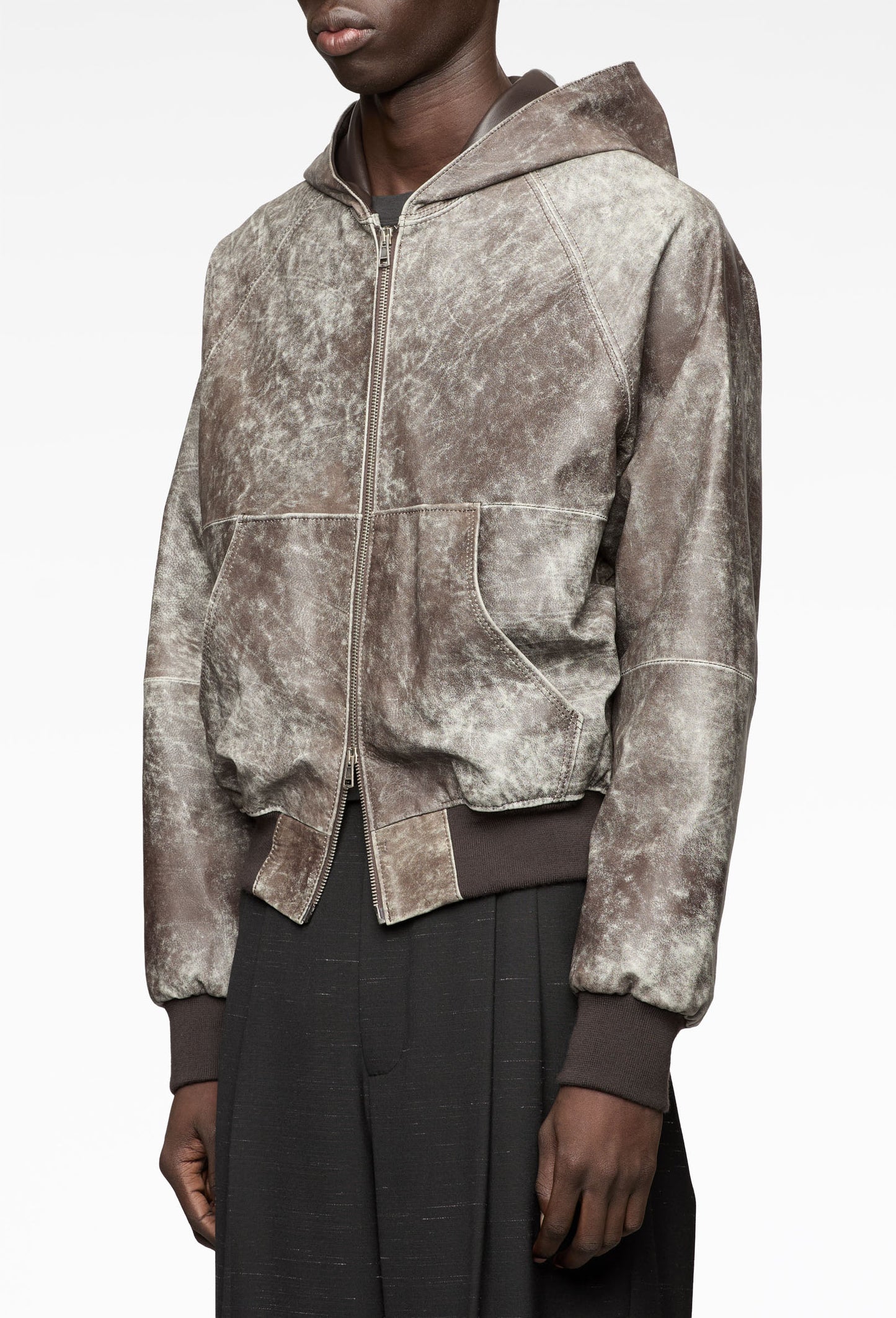 Oil Aged Leather Zip Hoodie