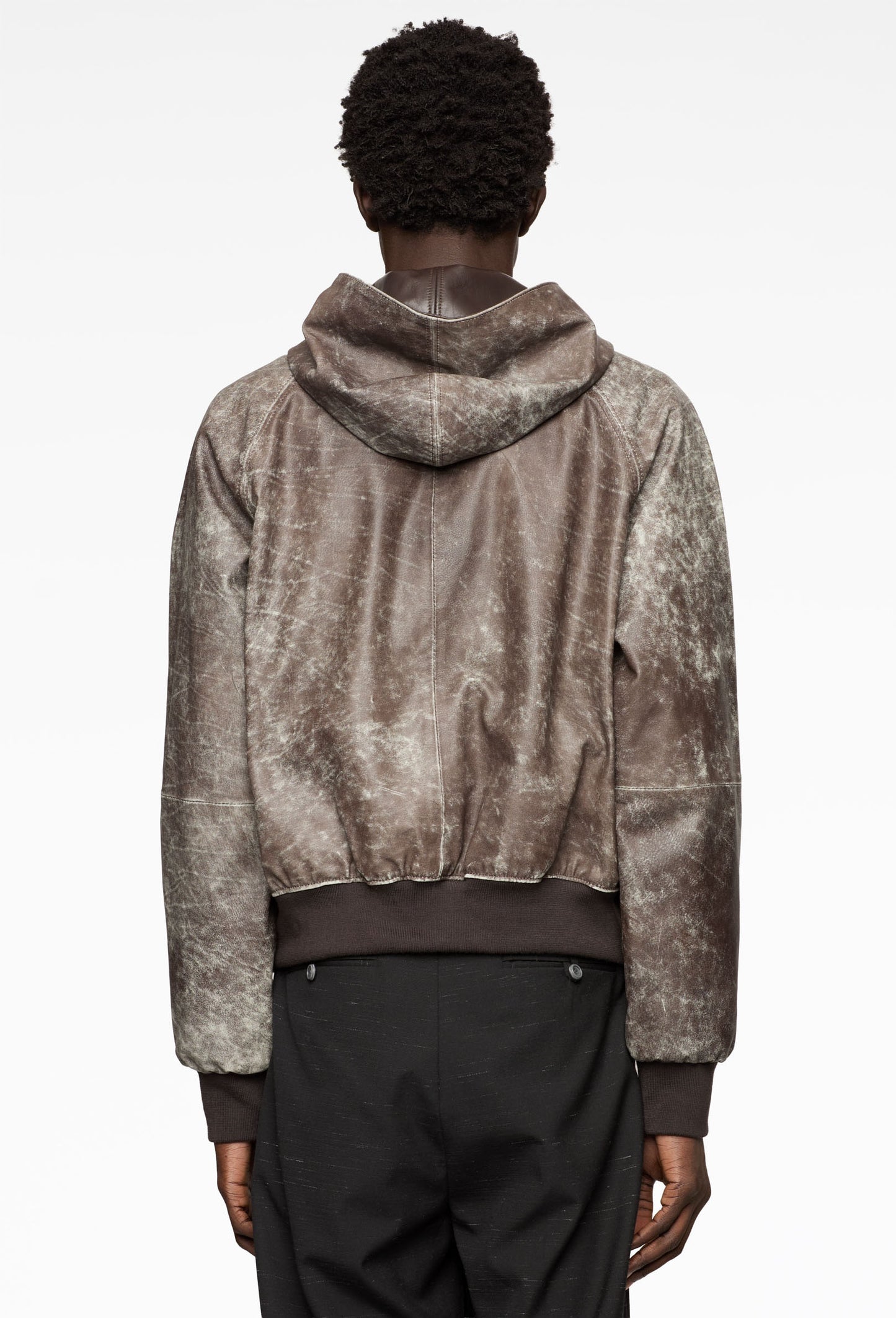 Oil Aged Leather Zip Hoodie