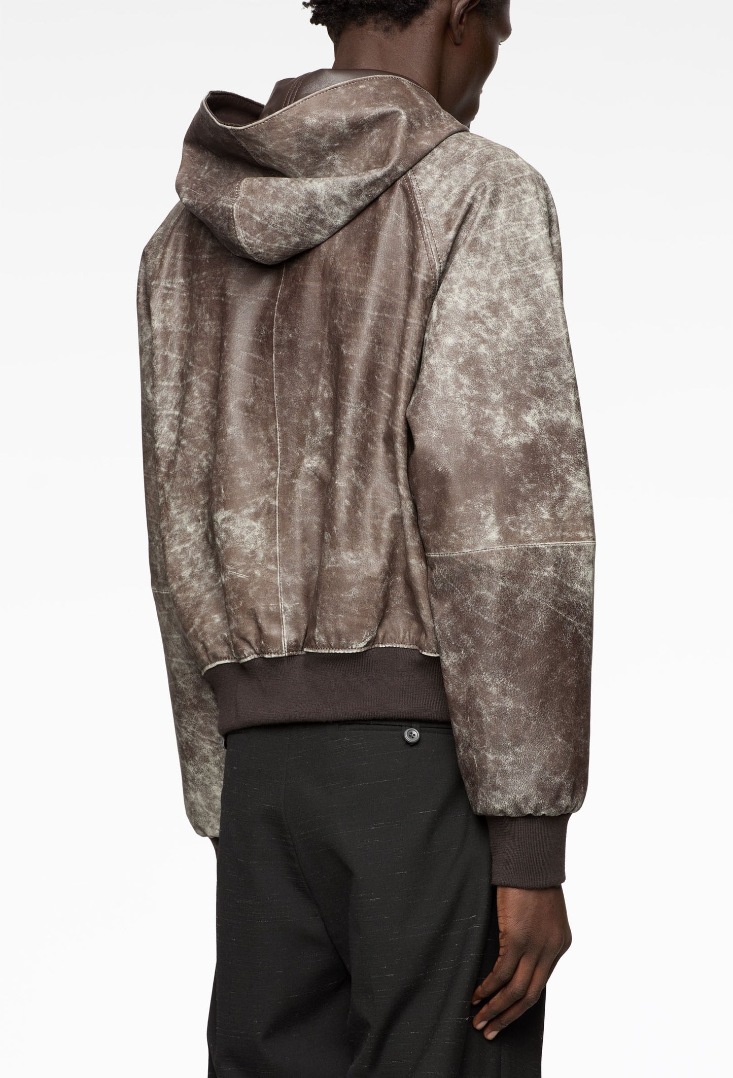 Oil Aged Leather Zip Hoodie
