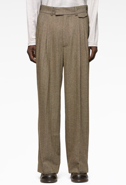 Dark Herringbone Double Pleated Trousers