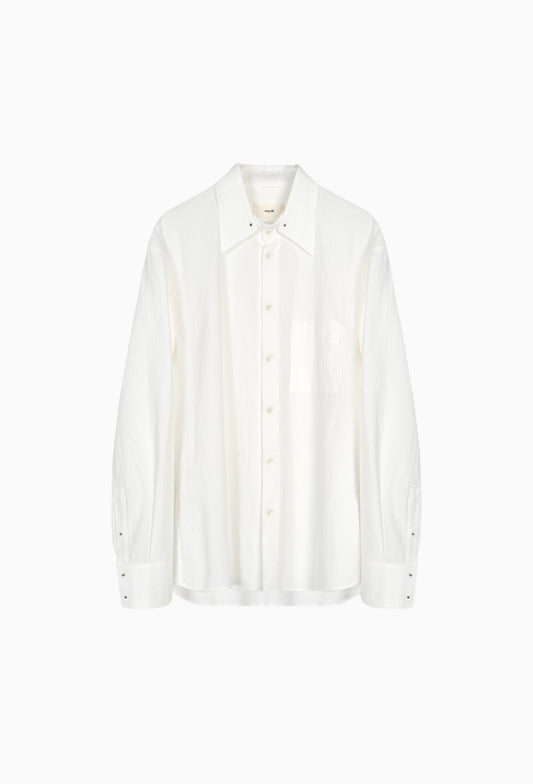 White Twisted Cotton Haku Split Collar Shirt