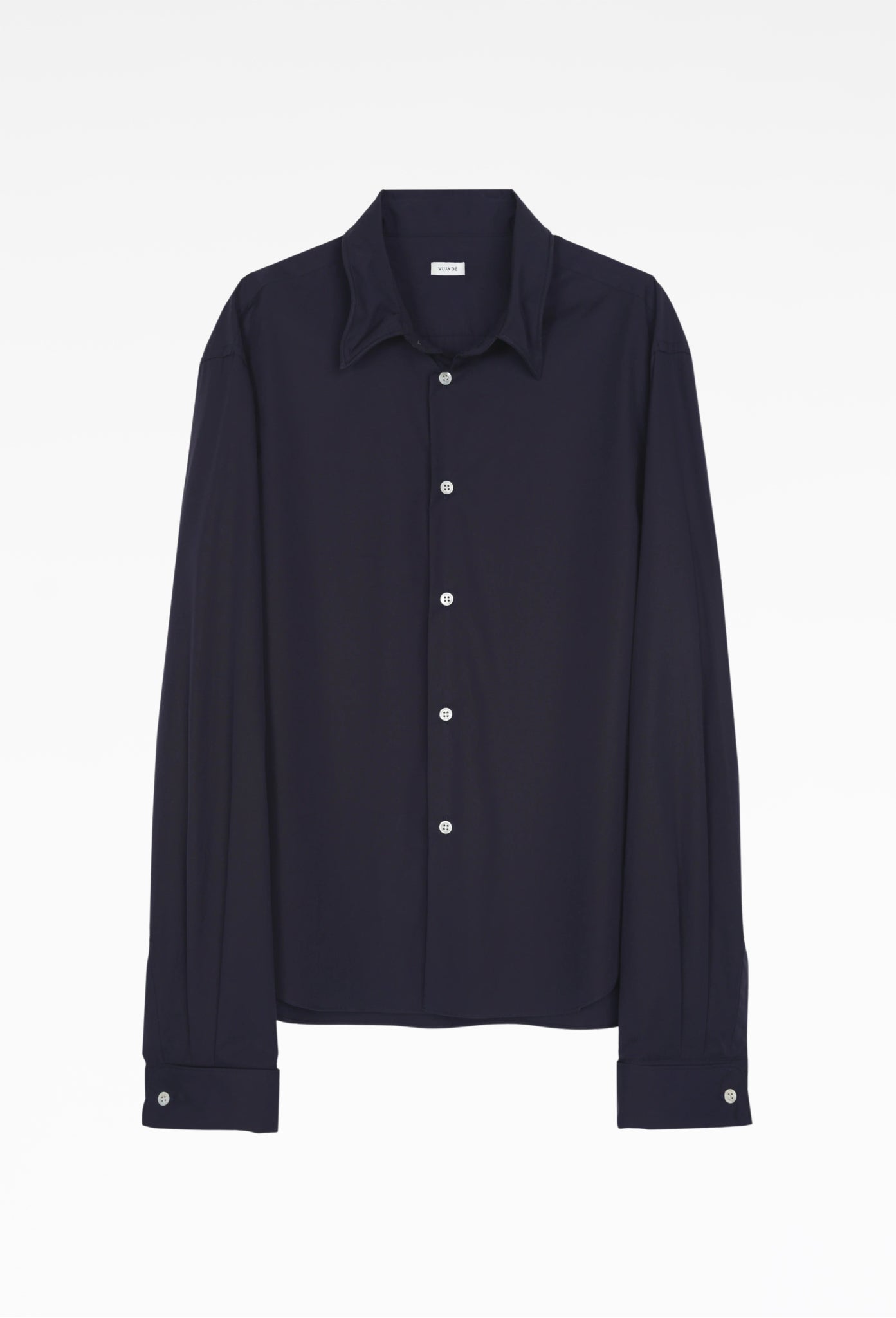 Navy Finn Wired Double Cuff Shirt in Cotton Poplin