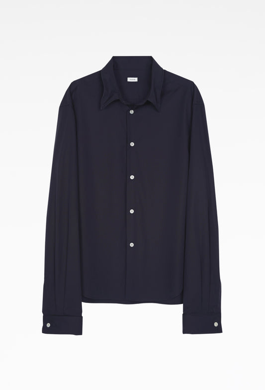 Navy Finn Wired Double Cuff Shirt in Cotton Poplin