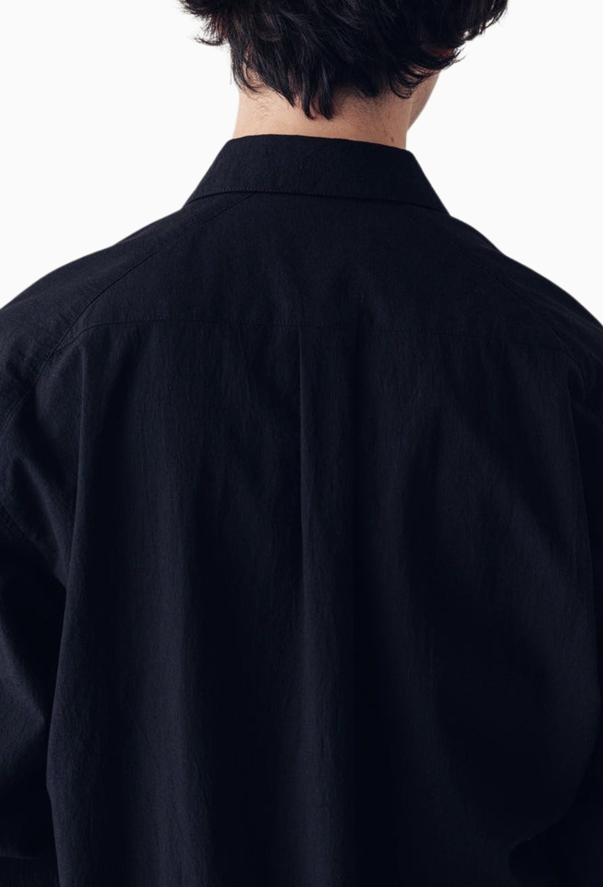 Black Twisted Cotton Haku Split Collar Shirt