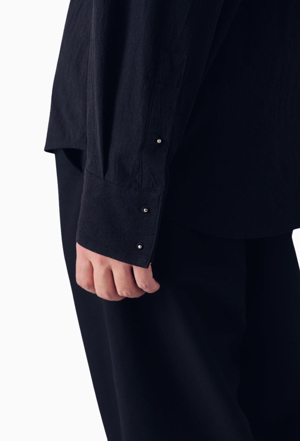 Black Twisted Cotton Haku Split Collar Shirt