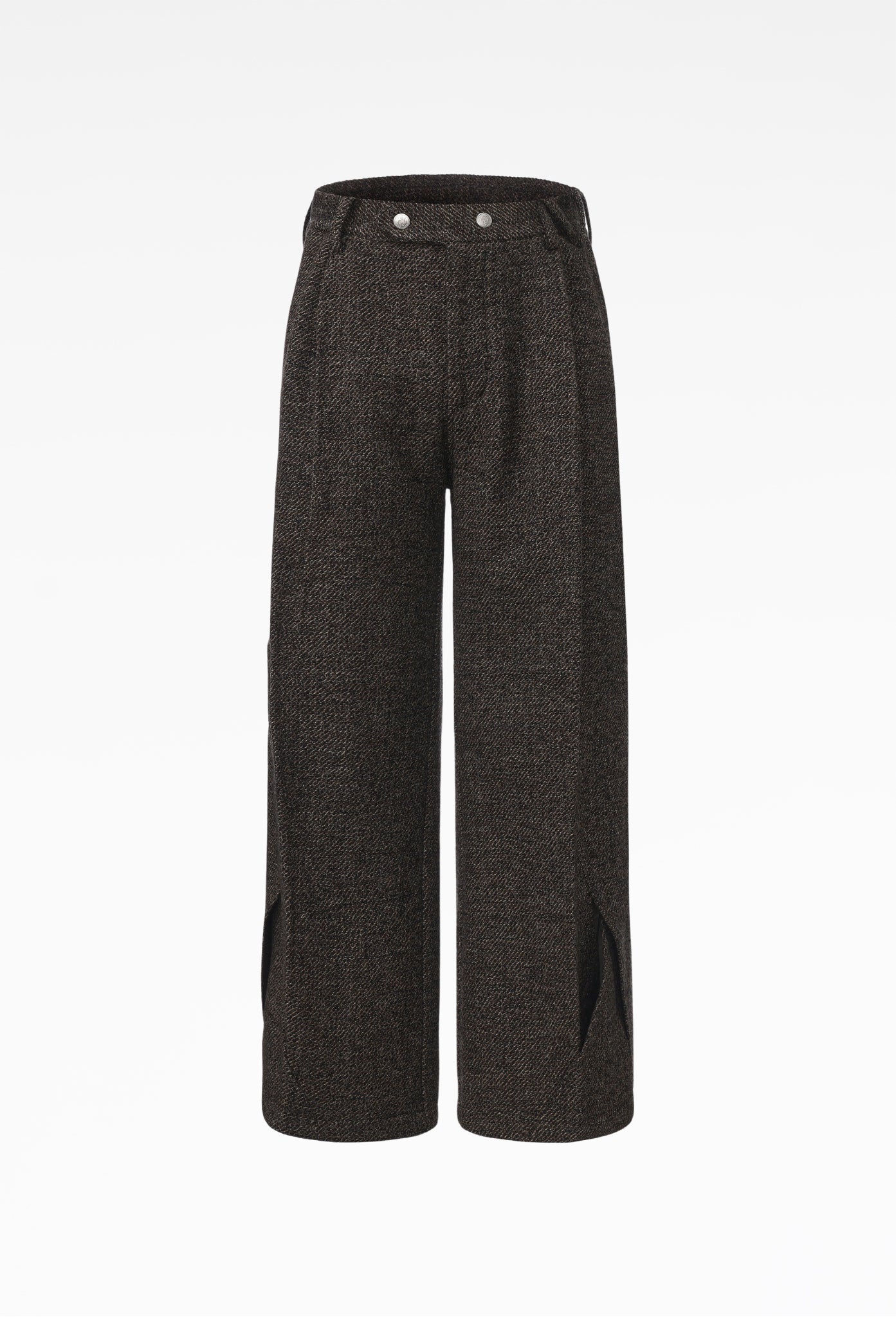 Stone Brown Woolen Intertwined Structure Tailored Wide Trousers