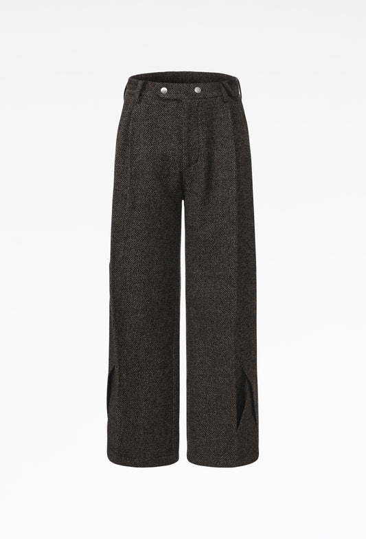 Stone Brown Woolen Intertwined Structure Tailored Wide Trousers