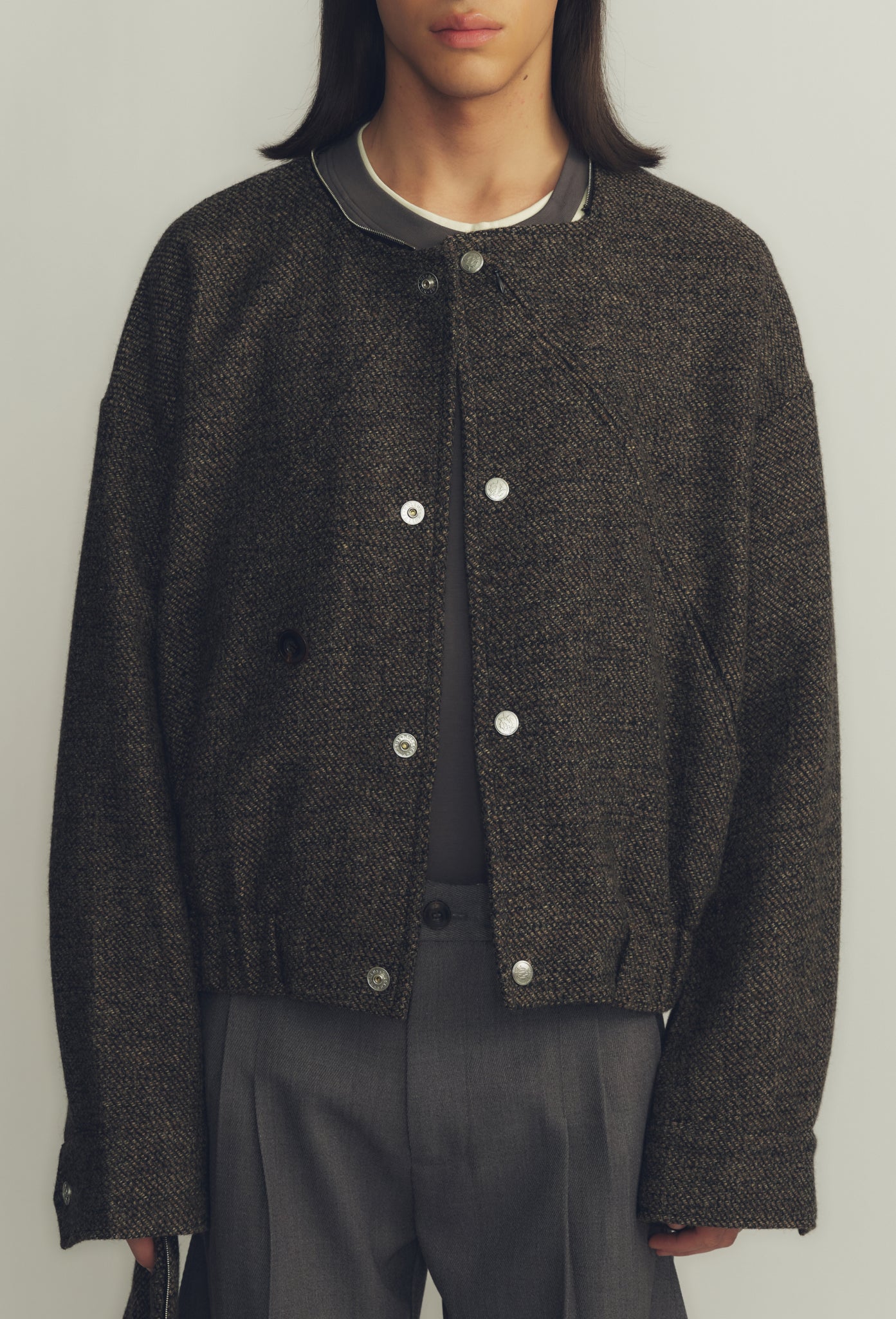 Stone Brown Deconstructed Detachable Lapel Jacket