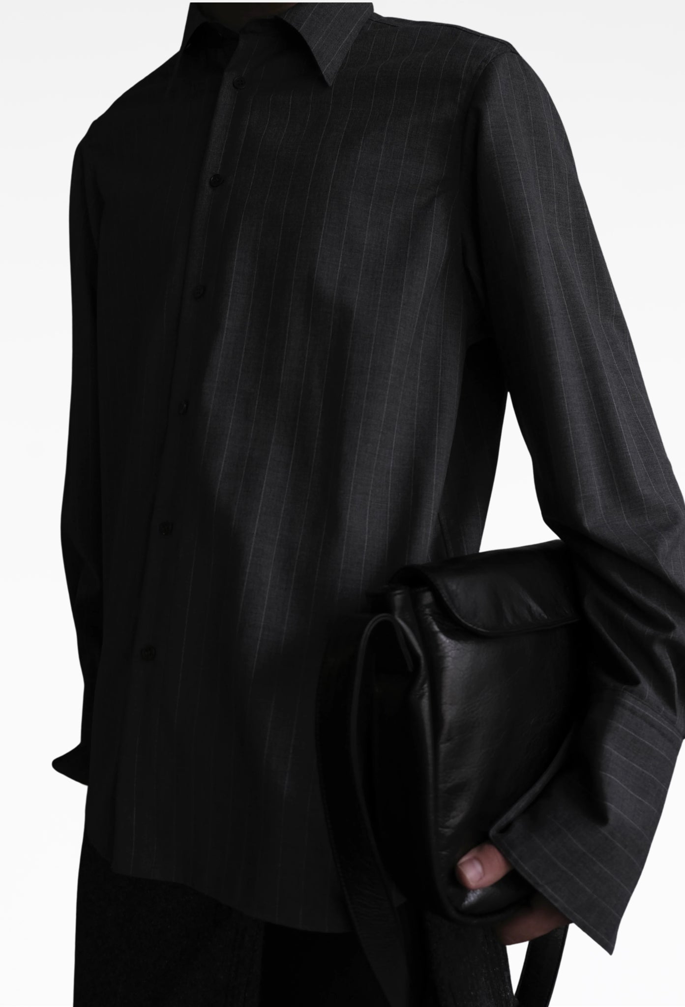 Grey Double Cuff Pinstripe Shirt