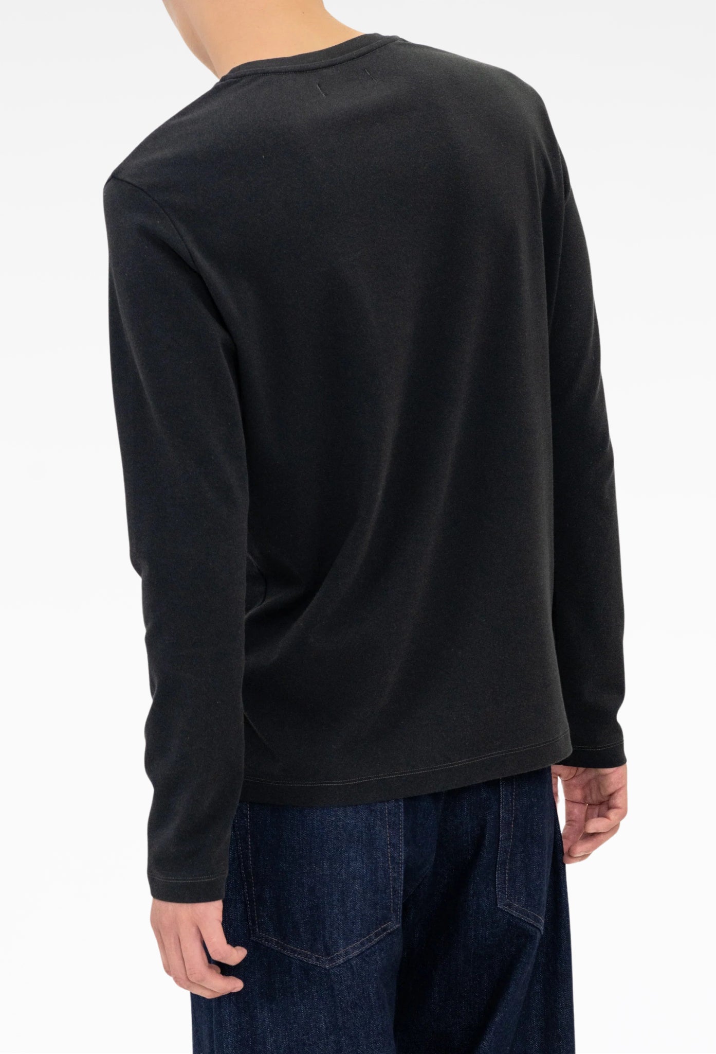 Washed Black Contrast Stitch Long-Sleeve Top