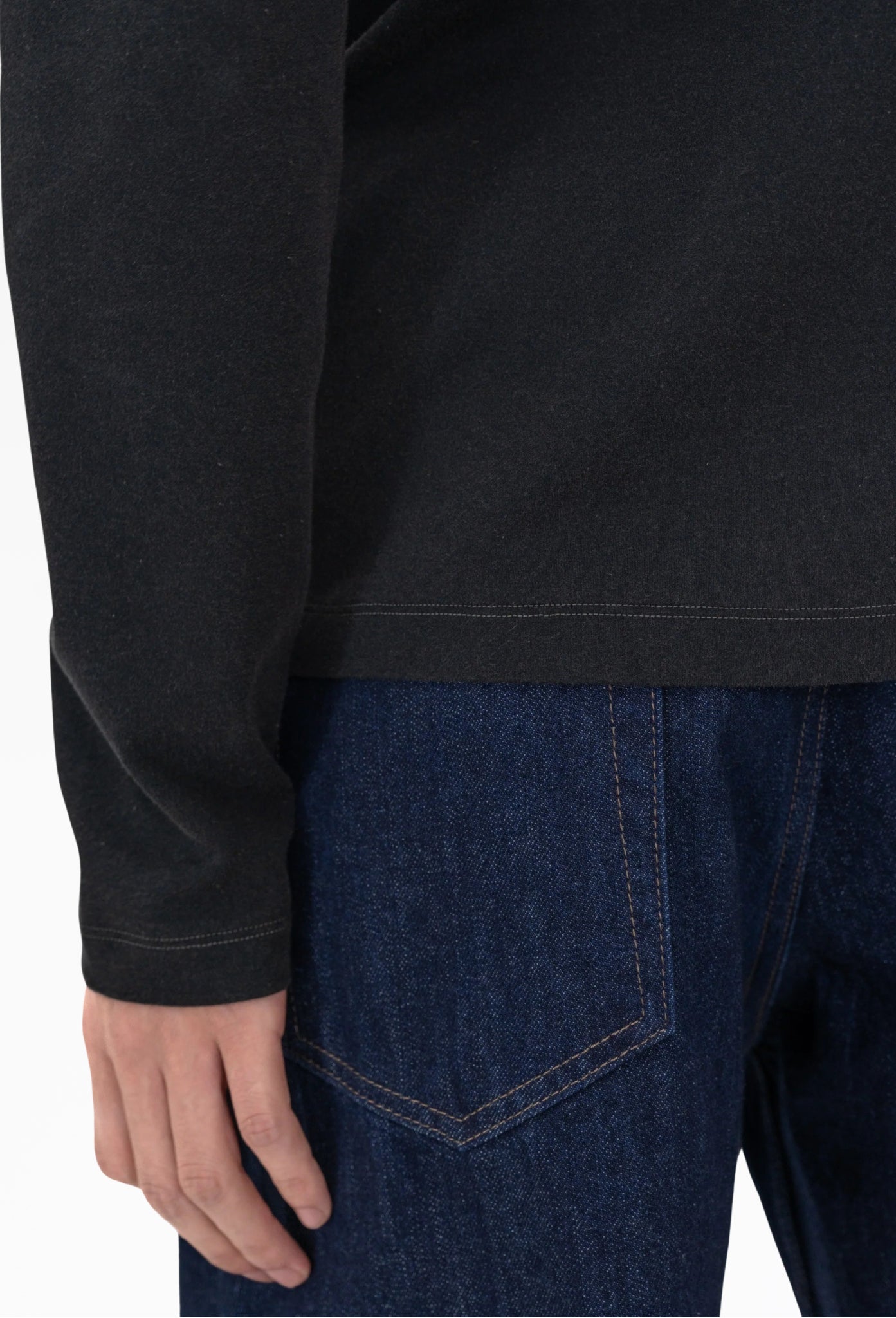 Washed Black Contrast Stitch Long-Sleeve Top