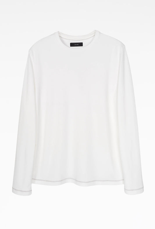 White Contrast Stitch Long-Sleeve Top