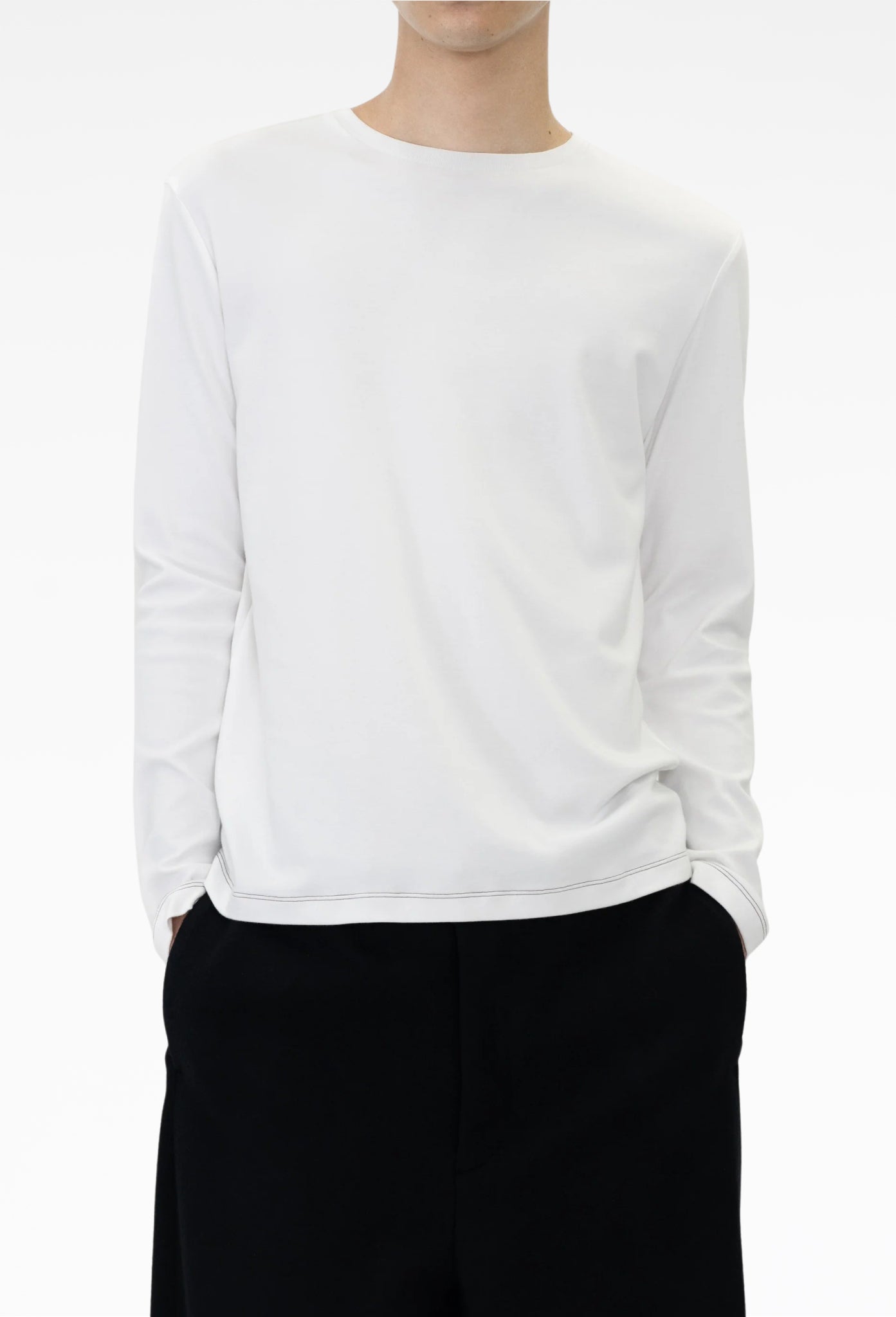 White Contrast Stitch Long-Sleeve Top